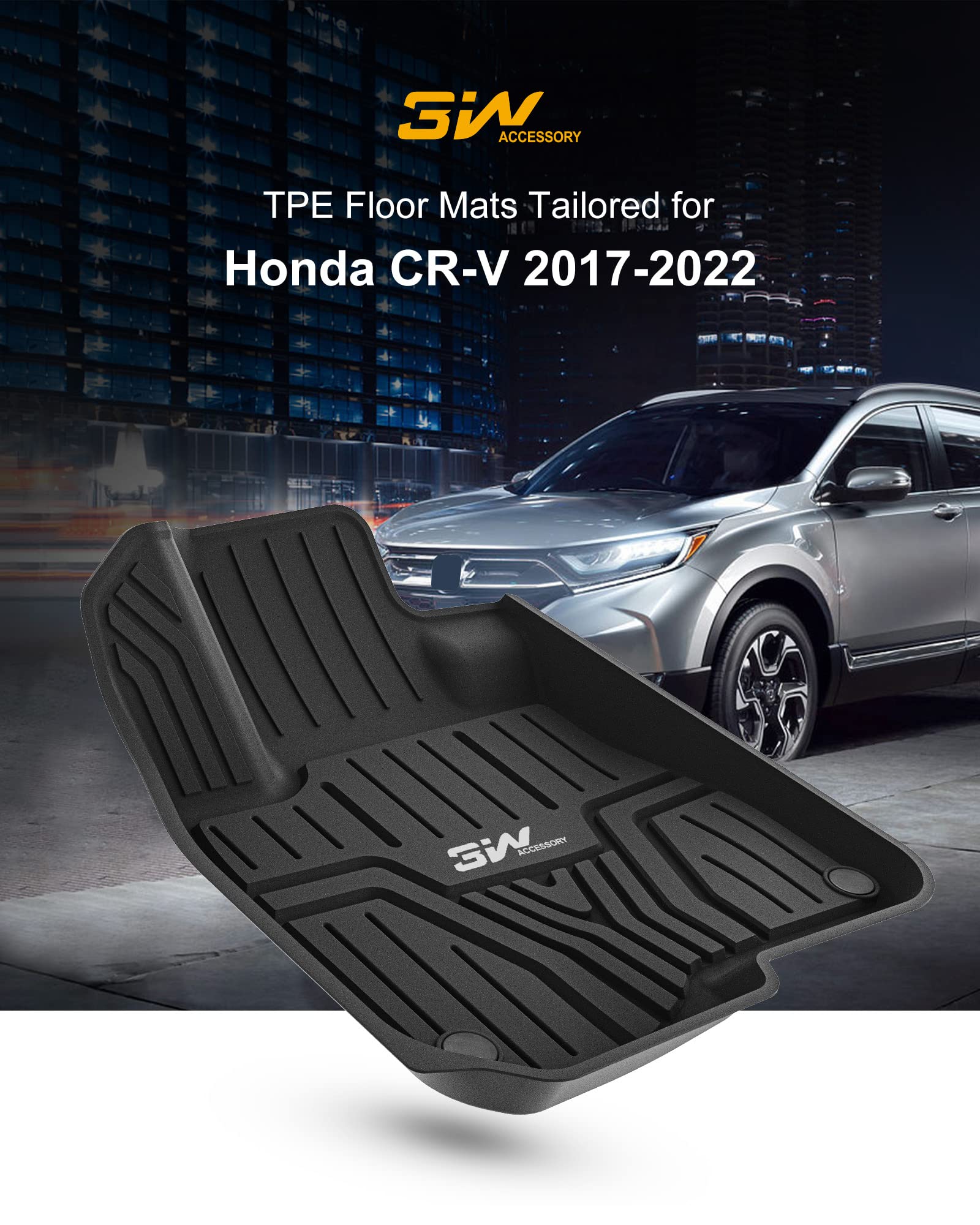 3W Floor Mats & Cargo Liner Fit For Honda Cr-V 2017-2022(Not Fit For Hybrid), All Weather Tpe Custom Fit Floor Liner 1St, 2Nd Ro