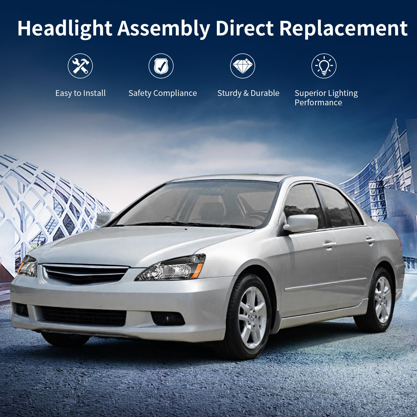 Autosaver88 Headlight Assembly Compatible With 2003 2004 2005 2006 2007 Accord Headlights Oe Headlamp Replacement Black Housing