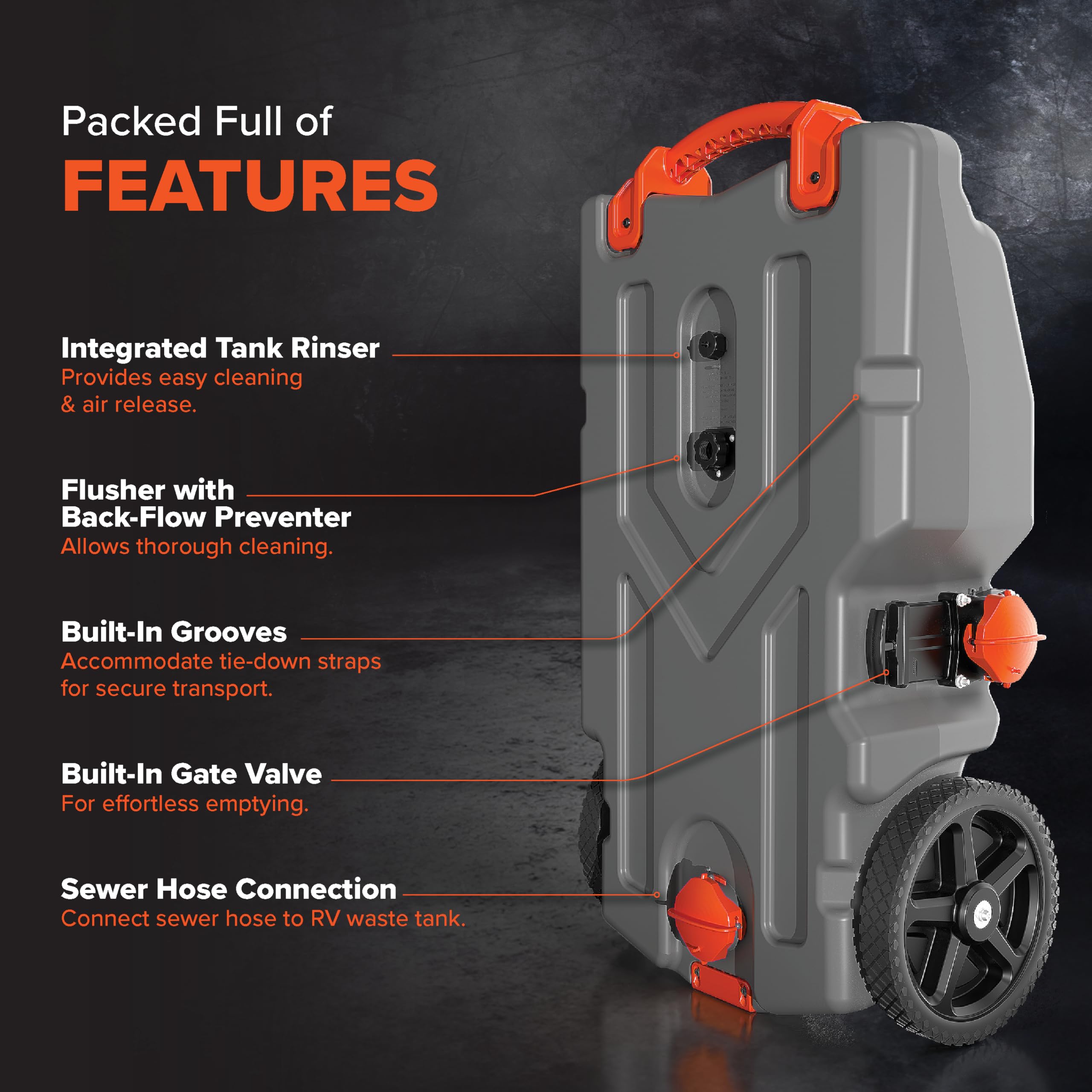 Camco Rhino 28-Gallon Portable Camper / RV Tote Tank - Features Large Heavy-Duty No-Flat Wheels & Built-In Gate Valve - Removabl