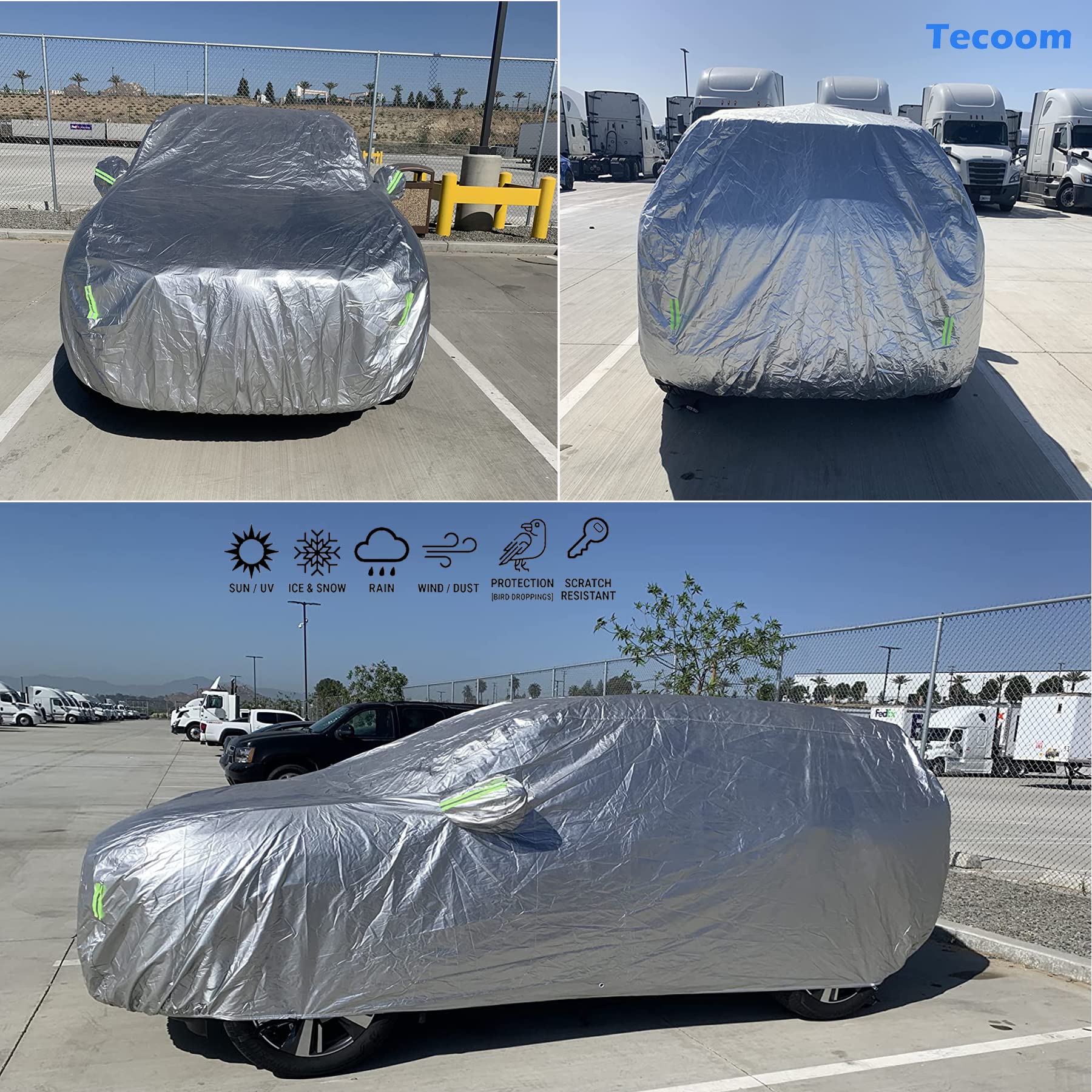 Tecoom Super Heavy Duty Multiple Layers Suv Car Cover All Weather Waterproof Windproof Reflective Snow Sun Rain Uv Protective Ou