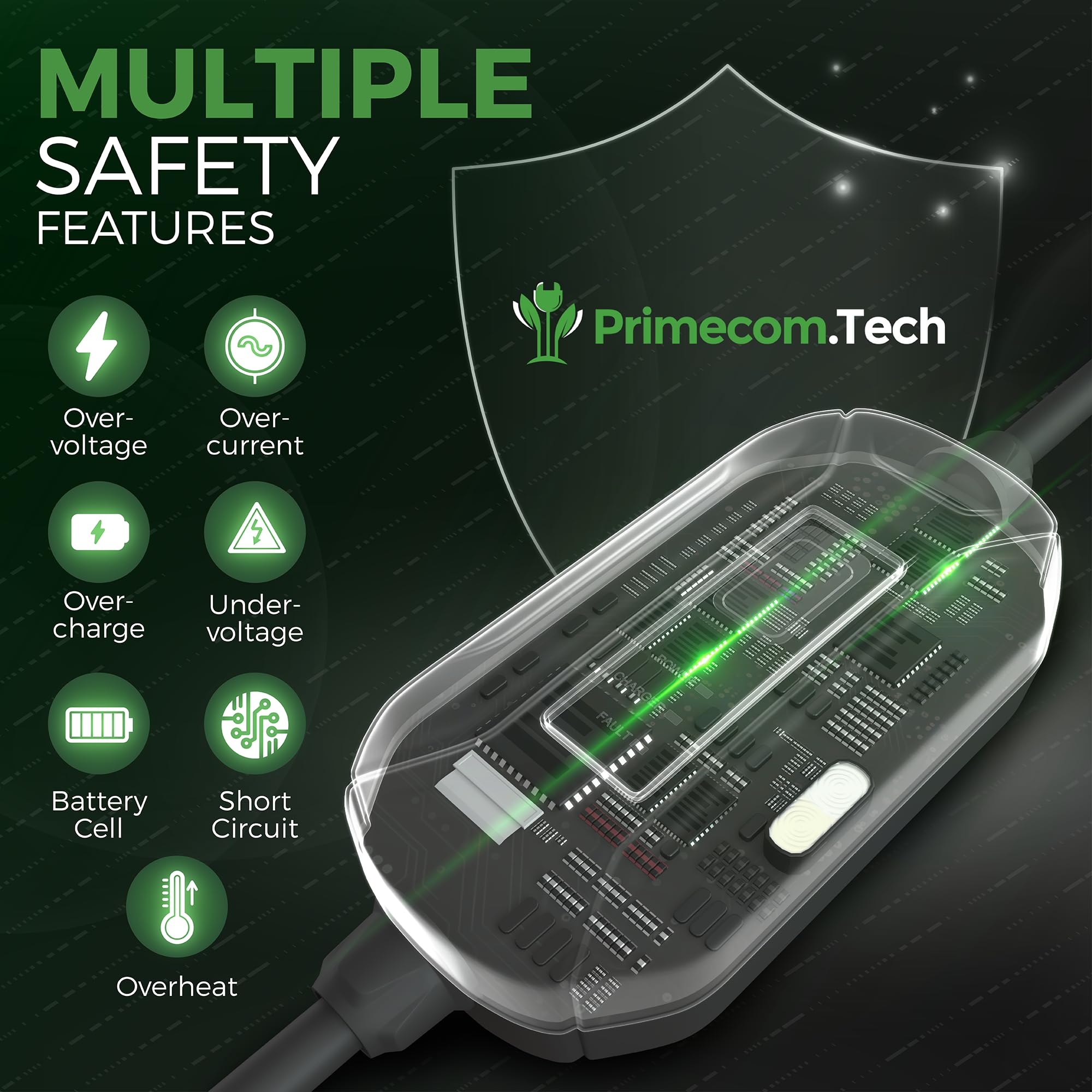 Primecom Level 2 Electric Vehicle (Ev) Charger (220V / 240Volt, 16Amp) Portable Evse Smart Electric Car Charger, 30', 40', And 50 Feet Lengths (Nema 14-50P, 50 Feet)