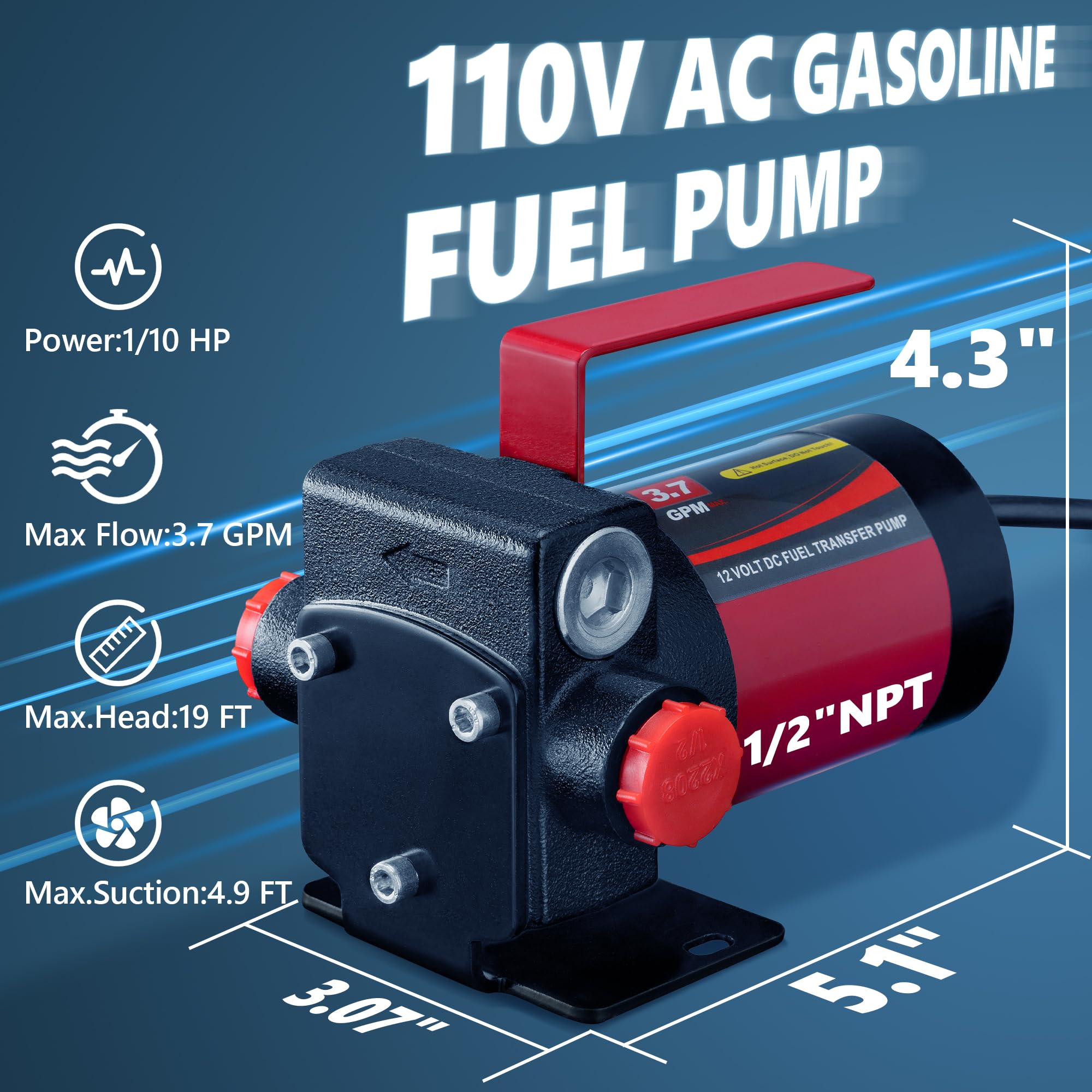 VALYHOOD 110V AC Gasoline Fuel Pump Kit, Self-priming, Reversible, Overheat Protection, Model WS-2215JT