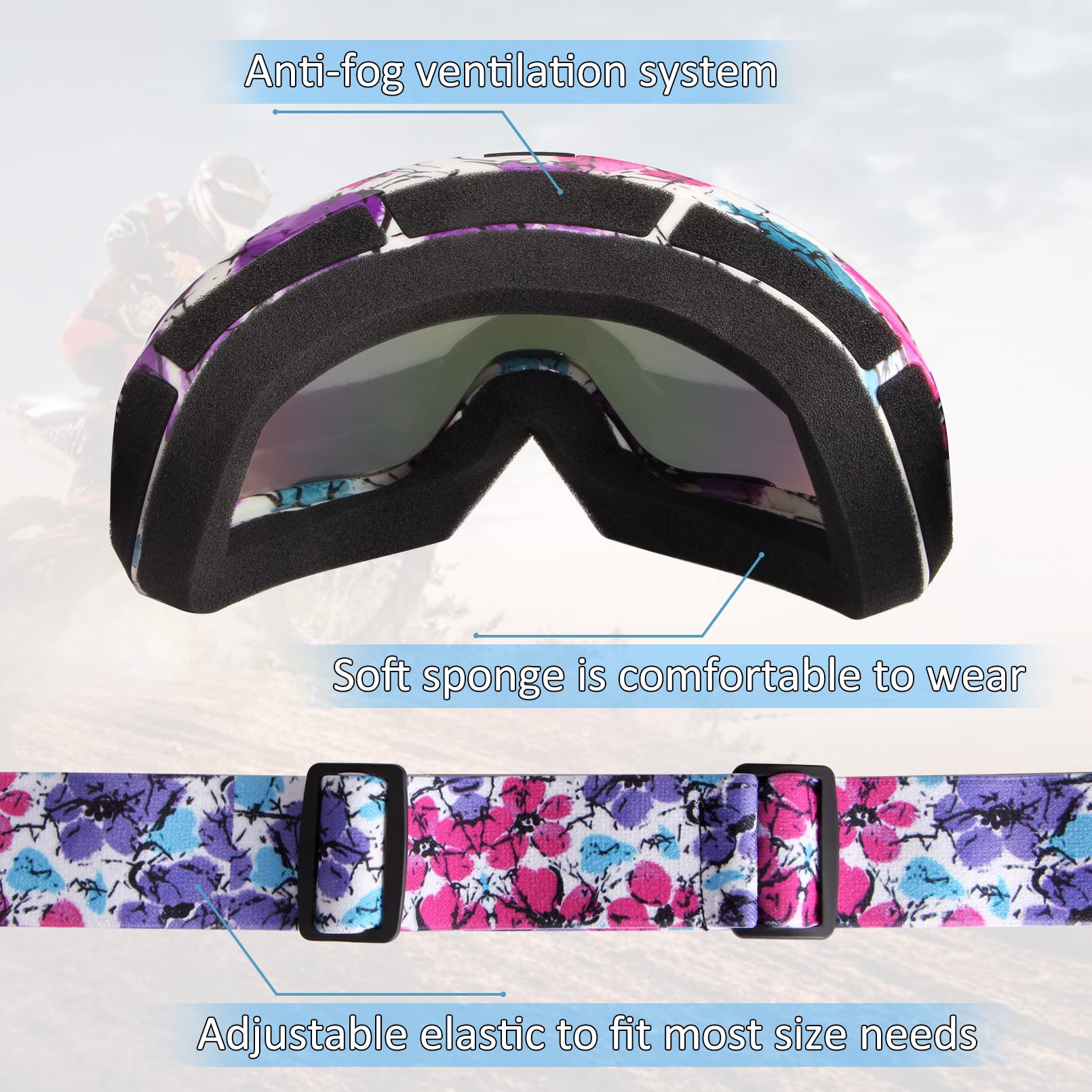 LMAVAG ATV Goggles Dirt Bike Goggles Motorcycle Goggles for Men Women Motocorss Riding Racing Goggles Offroad MX Goggles UV400 A