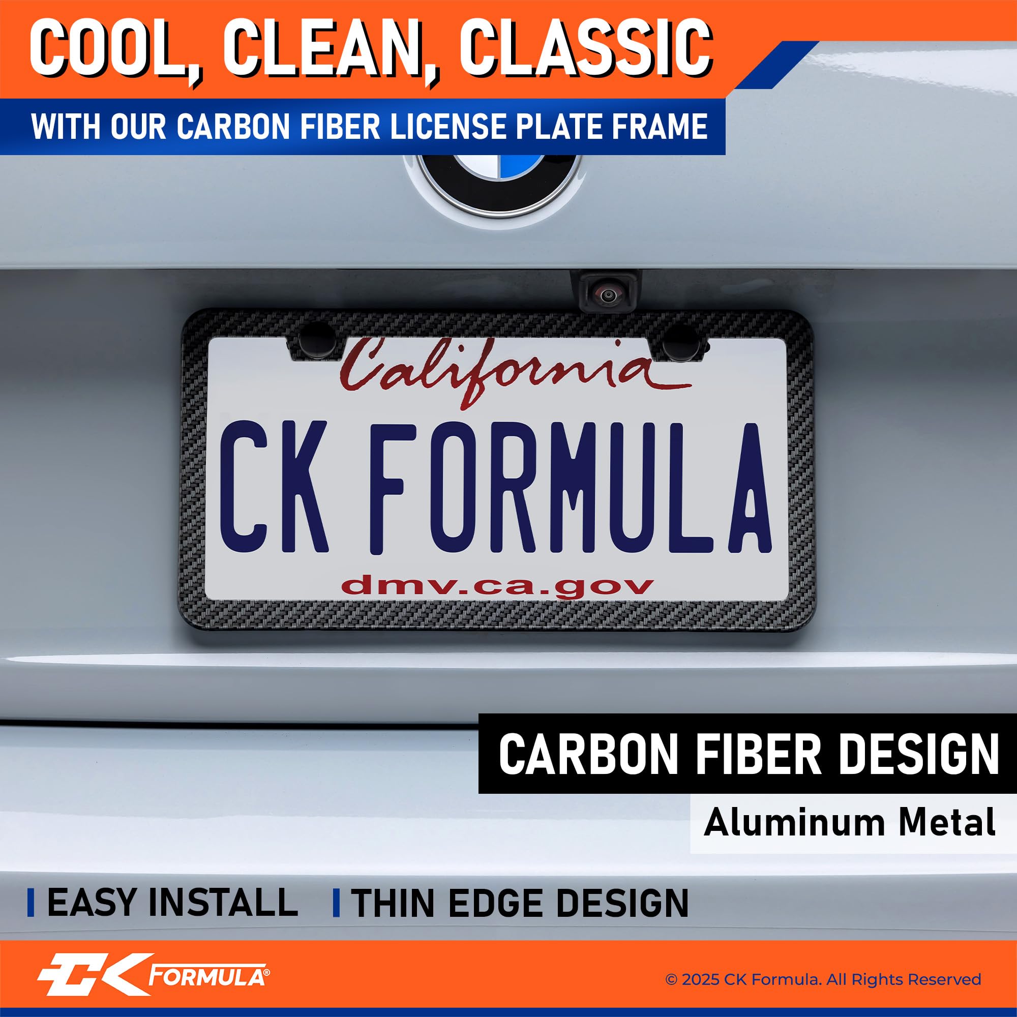 Thin Carbon Fiber License Plate Frames Black Metal - 1 Pack, Car License Plate Holder For Men, Porta Placas Para Auto, Licence C