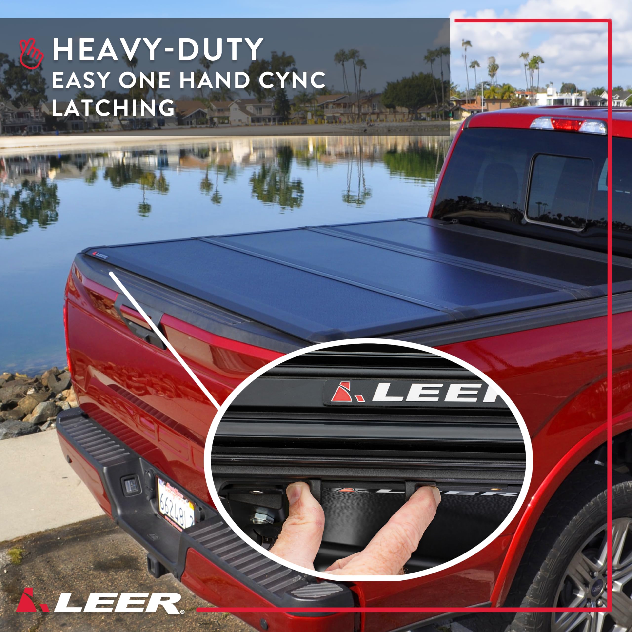 Leer Hf350M Tri-Folding Truck Bed Tonneau Cover, Fits Ford F-150 Super Crew/Super Cab, Years 2004-2024, 5'6 Truck Bed, Black