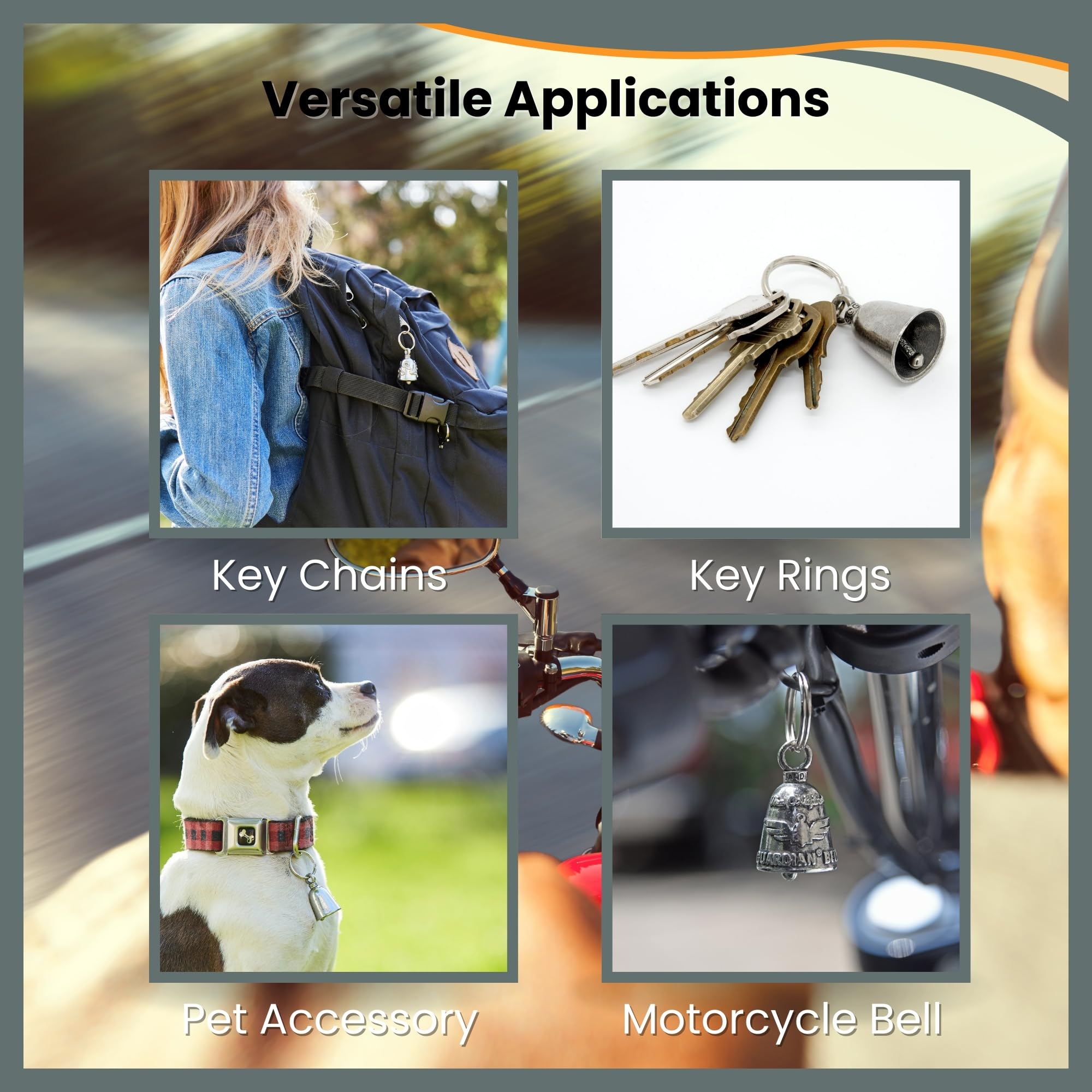 Guardian Bell Sport Bike Tricks Good Luck Bell W/Keyring & Black Velvet Gift Bag | Motorcycle Bell | Lead-Free Pewter | Good Luc