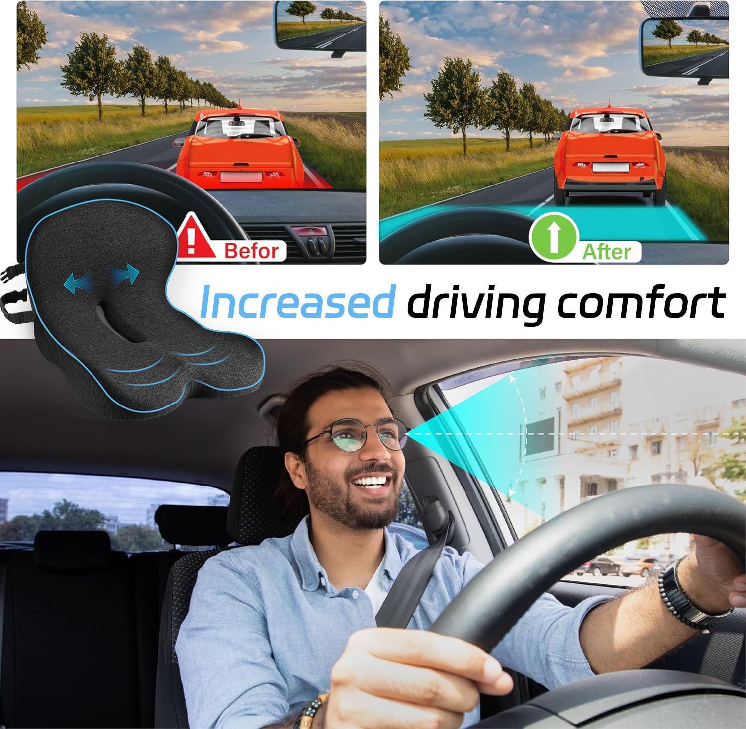 Leqsdijk Trucker Seat Cushions For Long Sitting, Semi Truck Seat Cushion With Lumbar Support, Truck Seat Cushion For Back Pain A