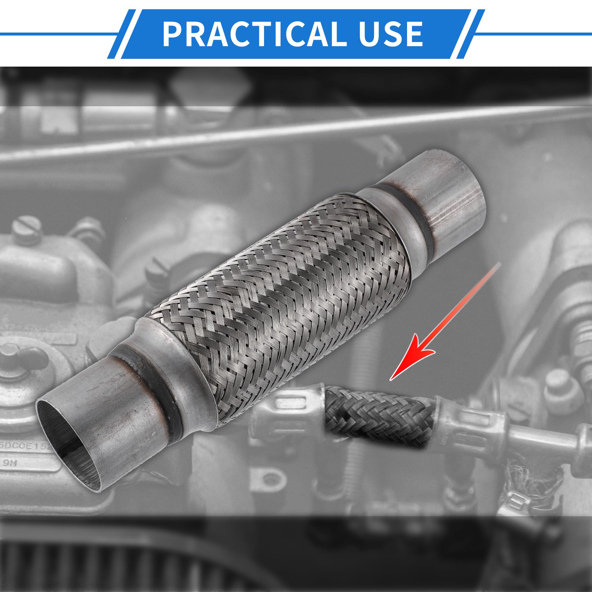 VekAuto Car Exhaust Flexible Pipe Tubing, 2.25''x8''x12'' Exhaust Joint with Welding Extension Pipe Universal for Car Durable St