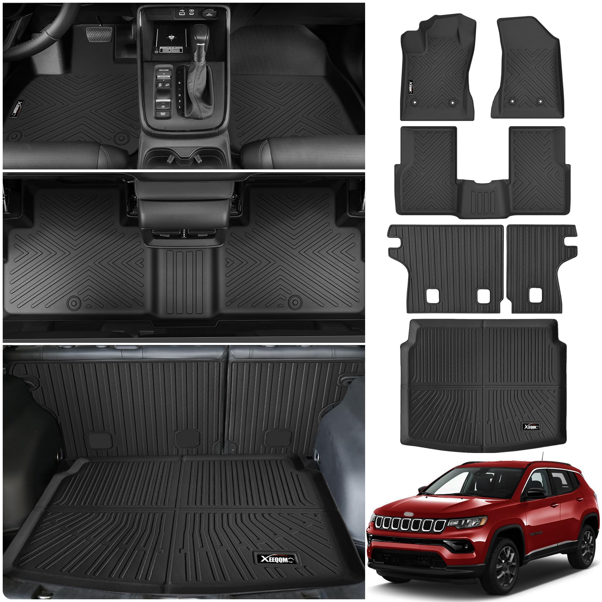 Floor Mats &Trunk Mat For 2017-2025 Jeep Compass With Backrest Mat All Weather Tpe Rubber Cargo Liner Back Seat Cover 3Rd Row Fo