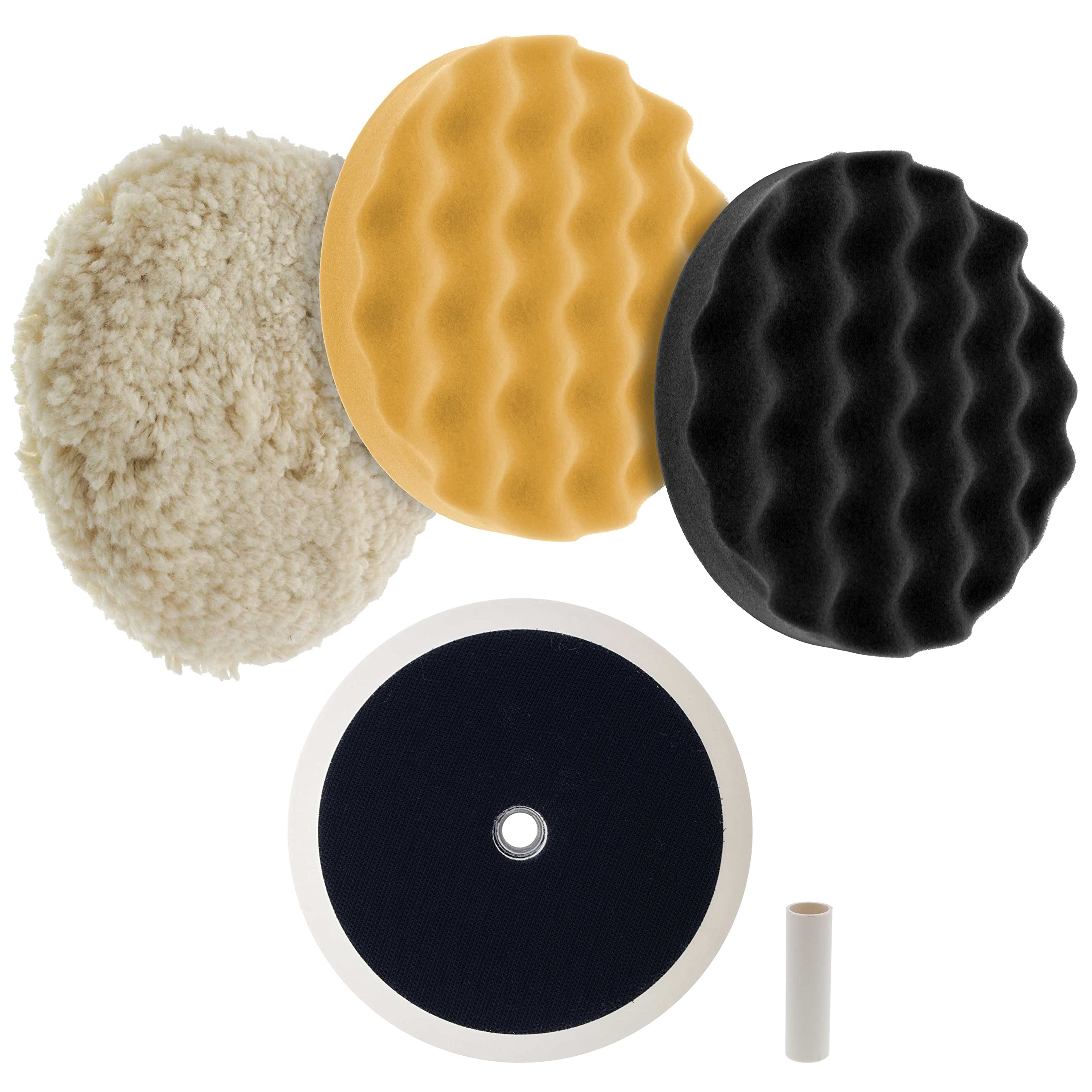 TCP Global Complete 3 Pad Buffing and Polishing Kit with 38 Pads; 2 Waffle Foam and 1 Wool Grip Pads and a 5/8 Threaded Polis