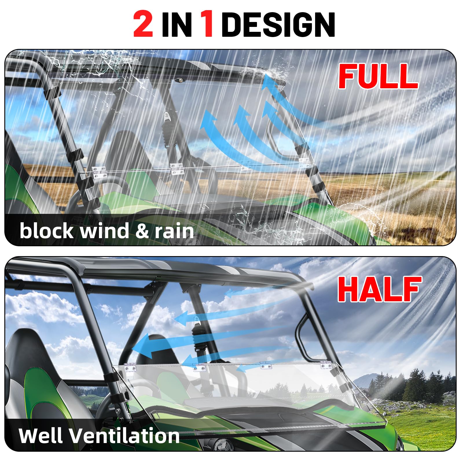 StarknightMT Teryx Flip Windshield - Scratch-resisatant Teryx 800 Front Windshield Compatible with Teryx 2/4 Seaters 2016-2024 A