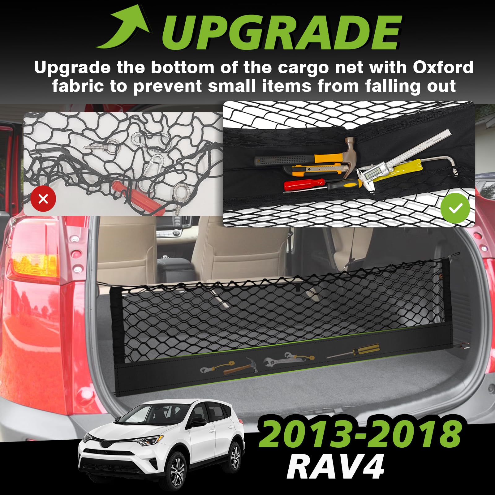 Muslogy Envelope Style Trunk Cargo Net Compatible With Toyota Rav4 2013-2018 Accessories Custom Fit Trunk Organizer Upgraded Sto