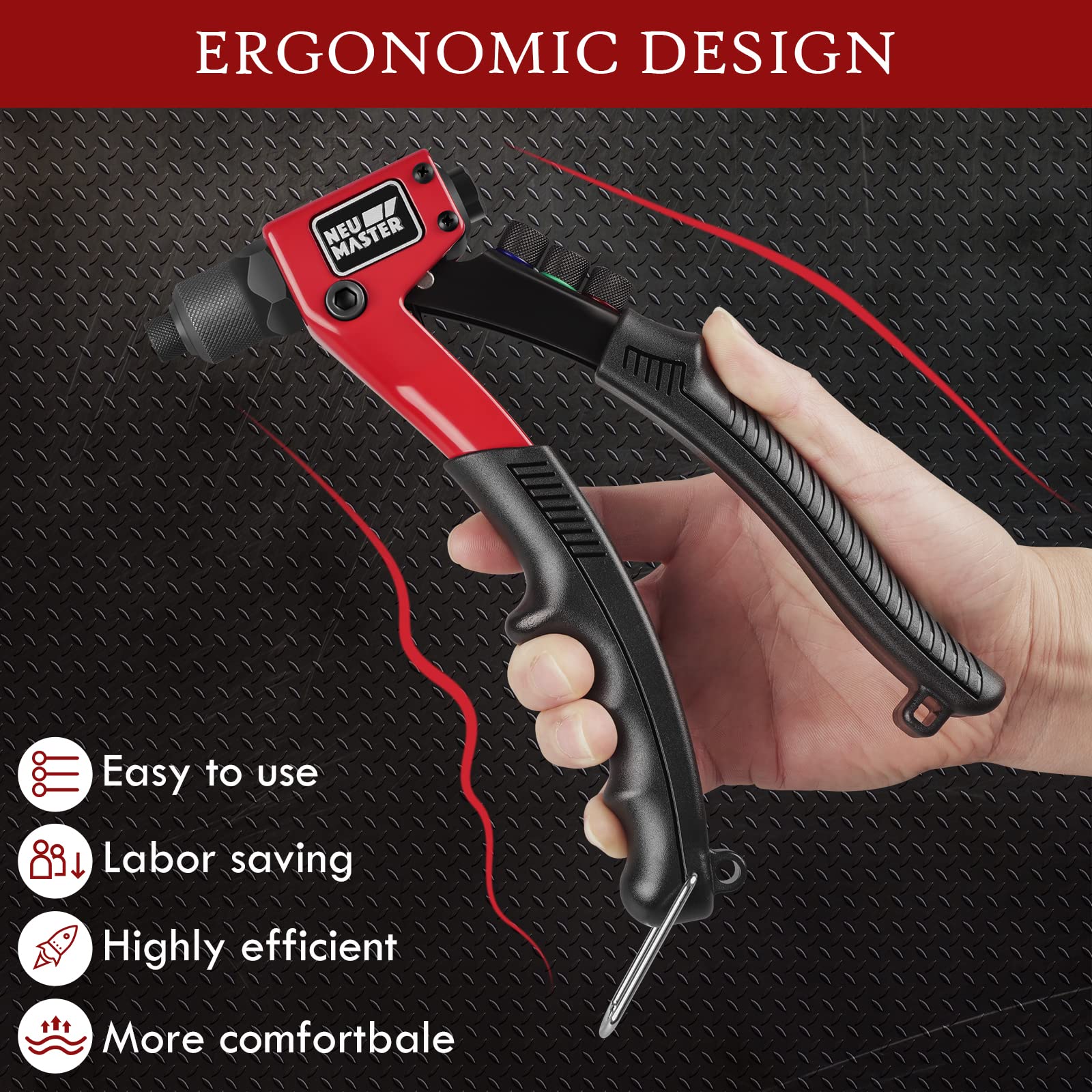 Neu Master Rivet Gun With 200Pcs Rivets, Manual Rivet Gun Kit With 4 Tool-Free Interchangeable Rivet Heads, Bmc Case, Heavy Duty Single Hand Riveter For Plastic, Metal, Leather