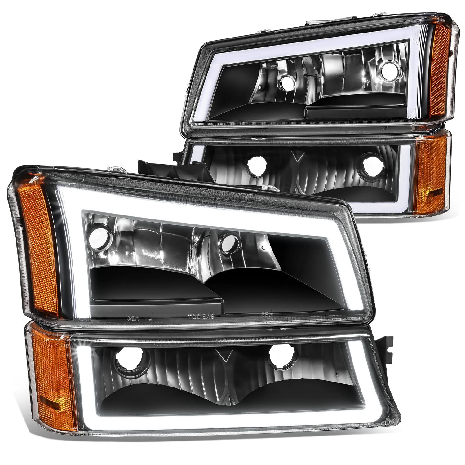 Dna Motoring Hl-Lb5-Csil03-Bk-Am Pair Of Led Drl Headlights W/Parking Turn Signal Compatible With 03-06 Avalanche 1500 2500 / Si
