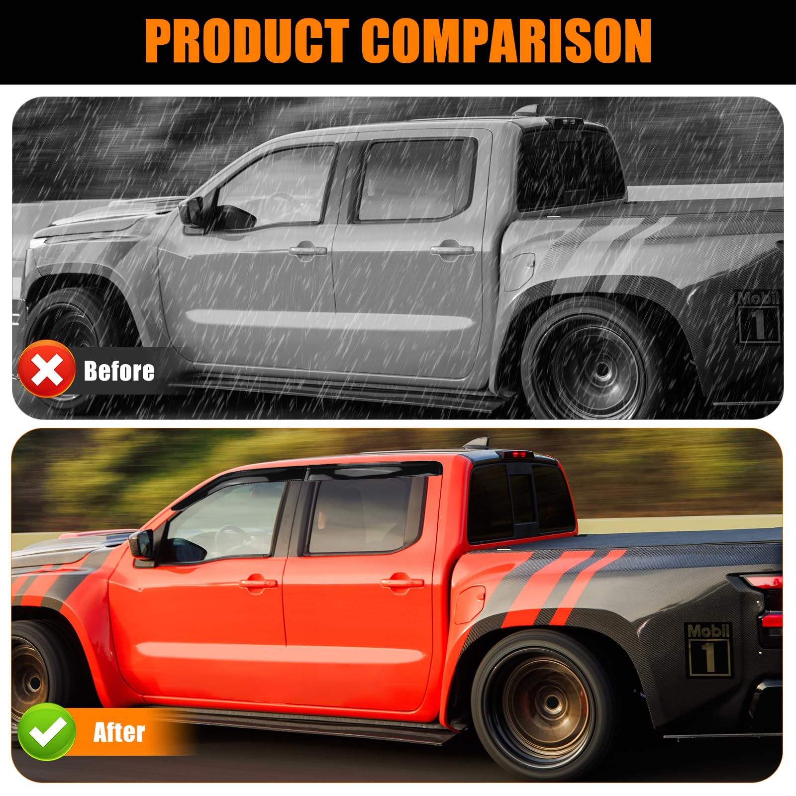 FormiPow Window Visors Rain Guards for 2022-2025 Nissan Frontier Crew Cab, Tape-On Window Deflectors, Weather Protection, Wind N