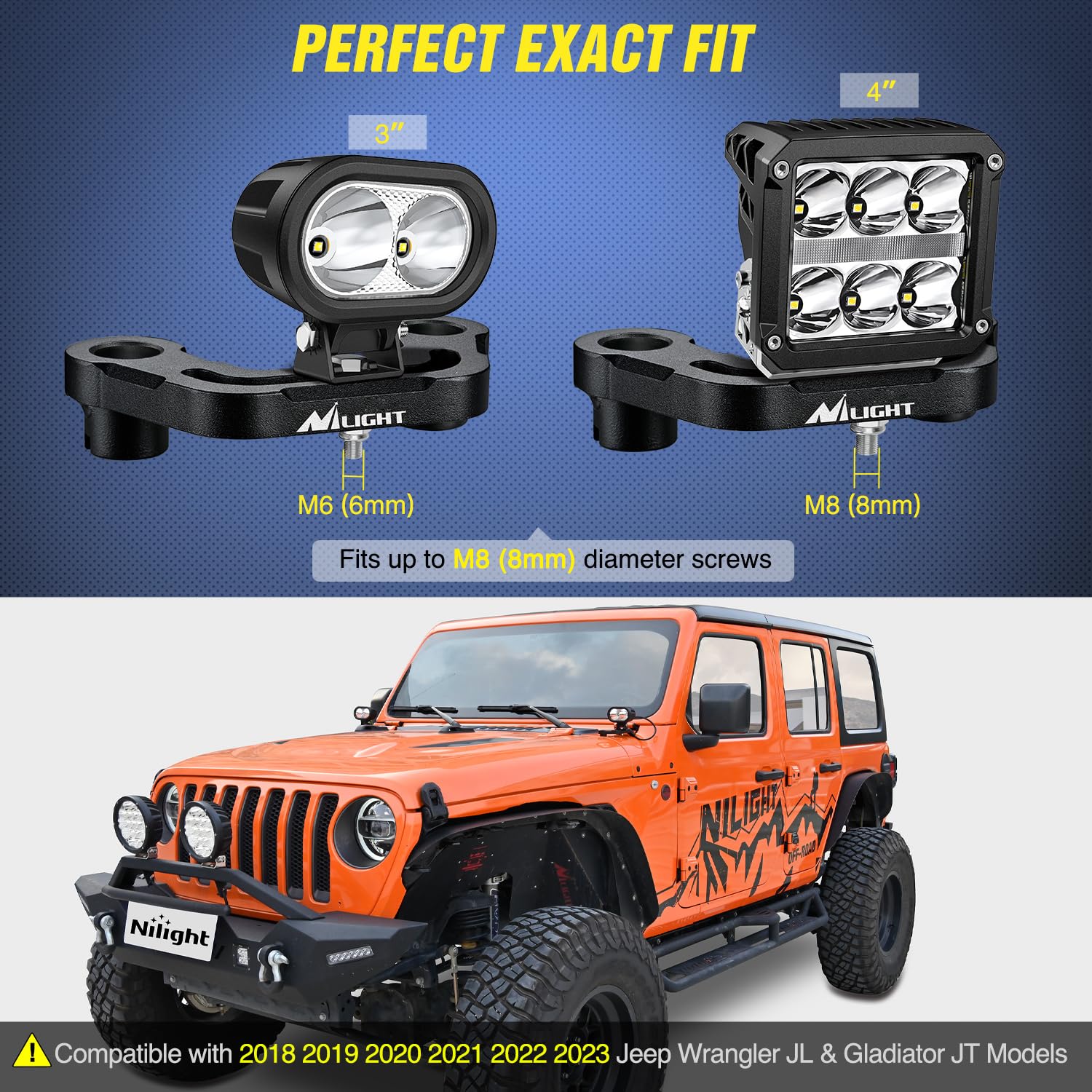 Nilight Light Mounting Bracket Hood Cowl Mount Brackets For Front A-Pillar Auxiliary Offroad Led Pod Light Work Lights On 2018-2