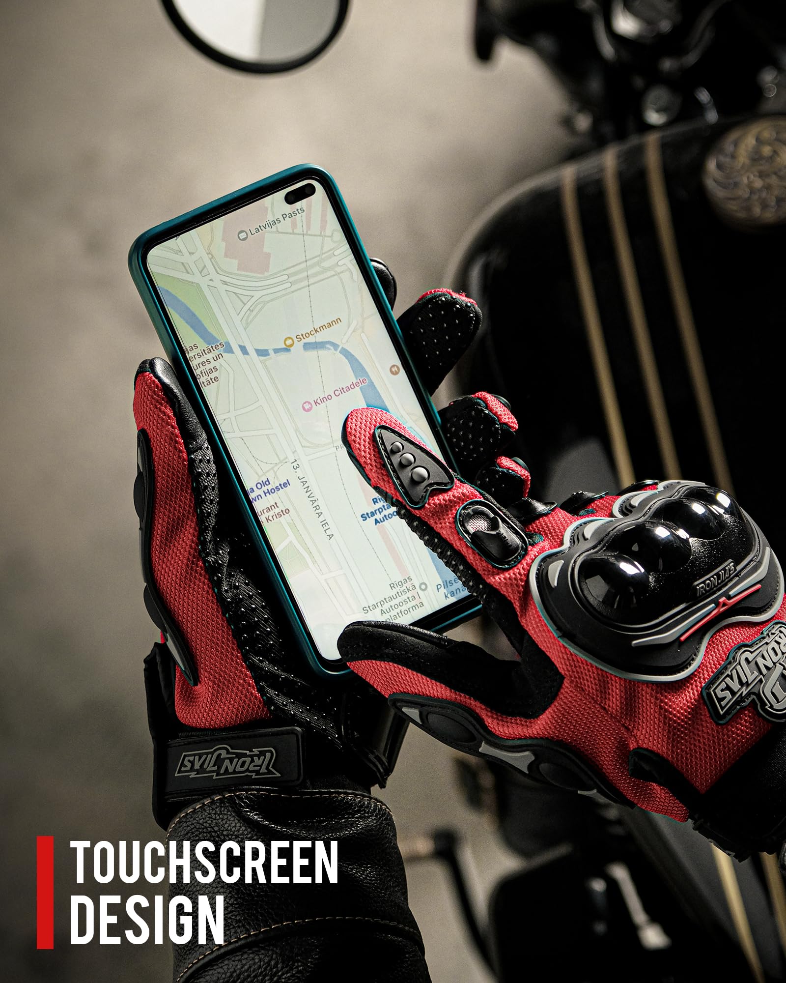 Iron Jia'S Motorcycle Gloves Motorbike Red Short Sports Leather Summer For Touch-Screen