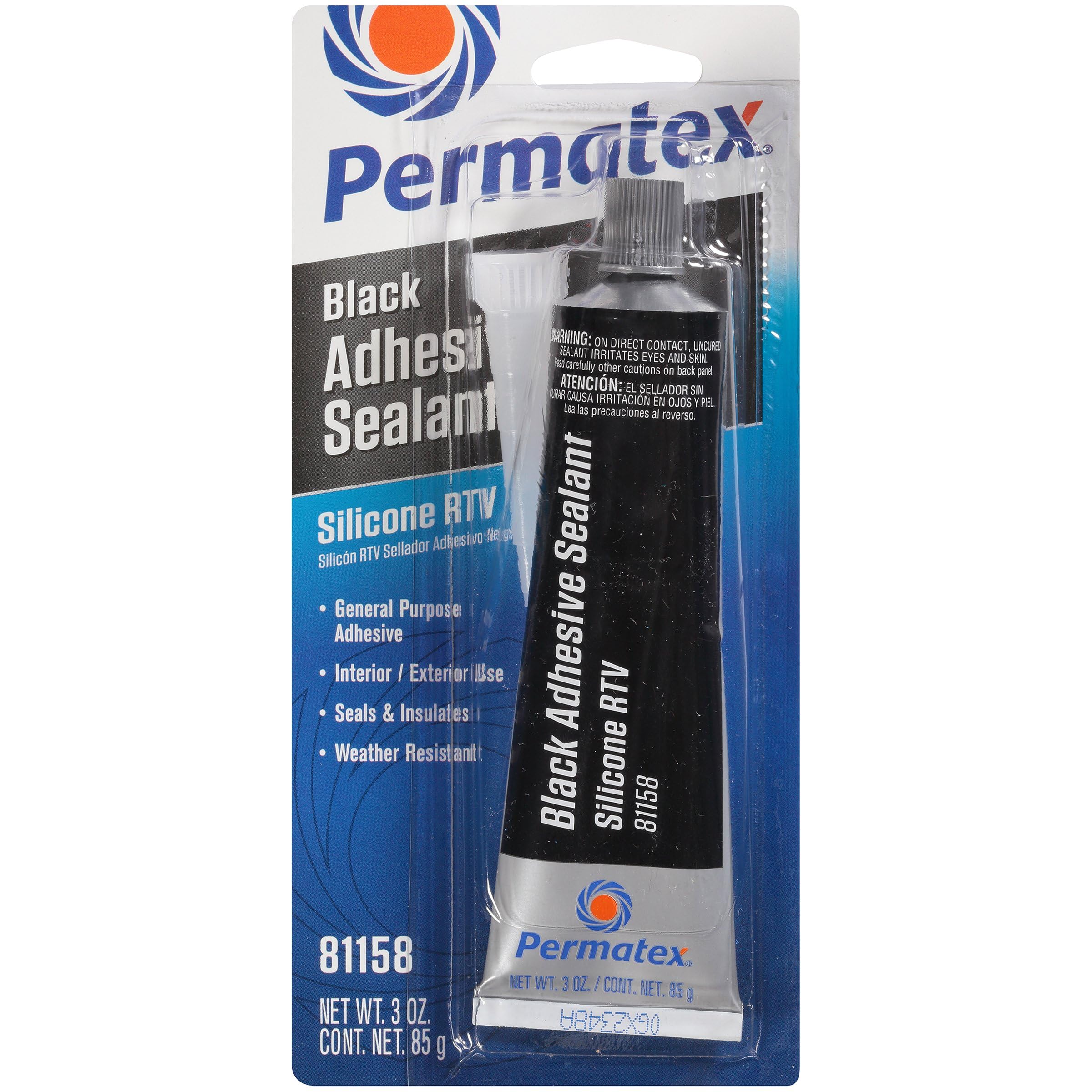 Permatex 81158 Black Silicone Adhesive Sealant, 3 Oz. Tube, Pack Of 1