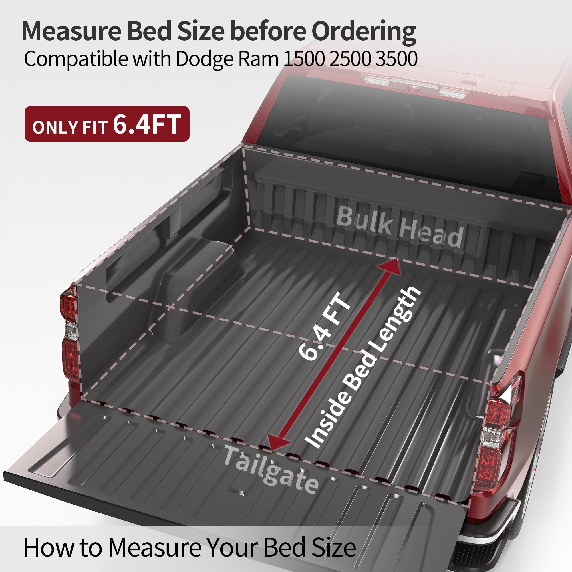 Oedro Soft Tri-Fold Truck Bed Tonneau Cover Compatible With 2002-2025 Dodge Ram 1500 (Inclu. Classic & New), 2003-2025 Dodge Ram