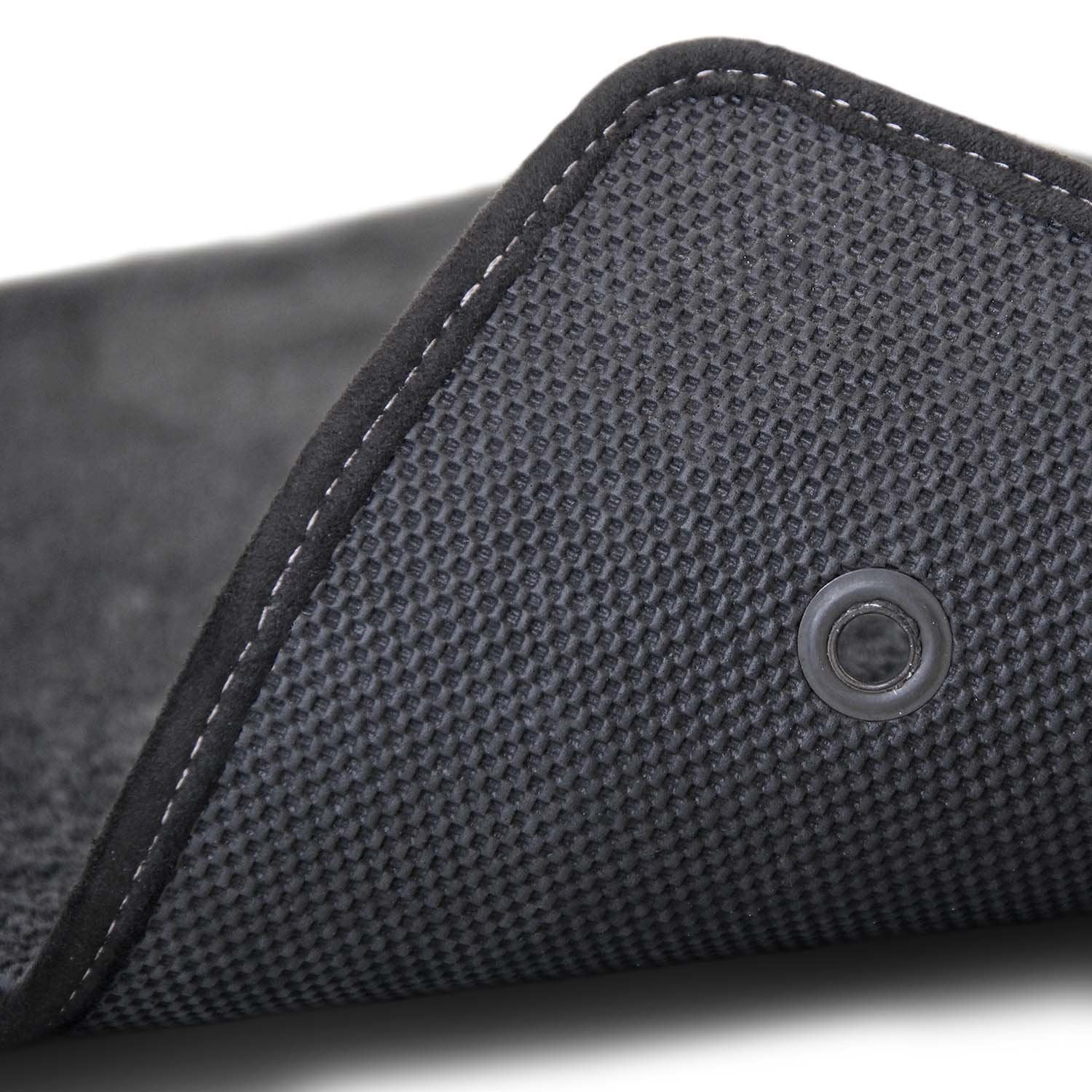 Fits 2007.5-2013 C6 Corvette Driver & Passenger Floor Mats Set; Black / Ebony Velourtex Fabric With Crossed Flags Logo Embroider