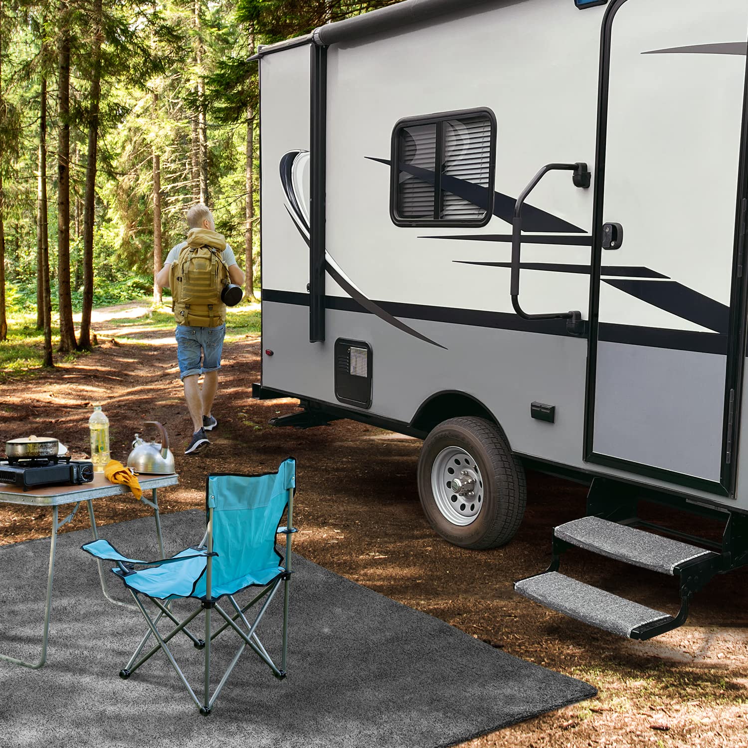 Prest-O-Fit 3-Pack 2-4050 Wraparound Radius Rv Step Rug Stone Gray 22 In. Wide