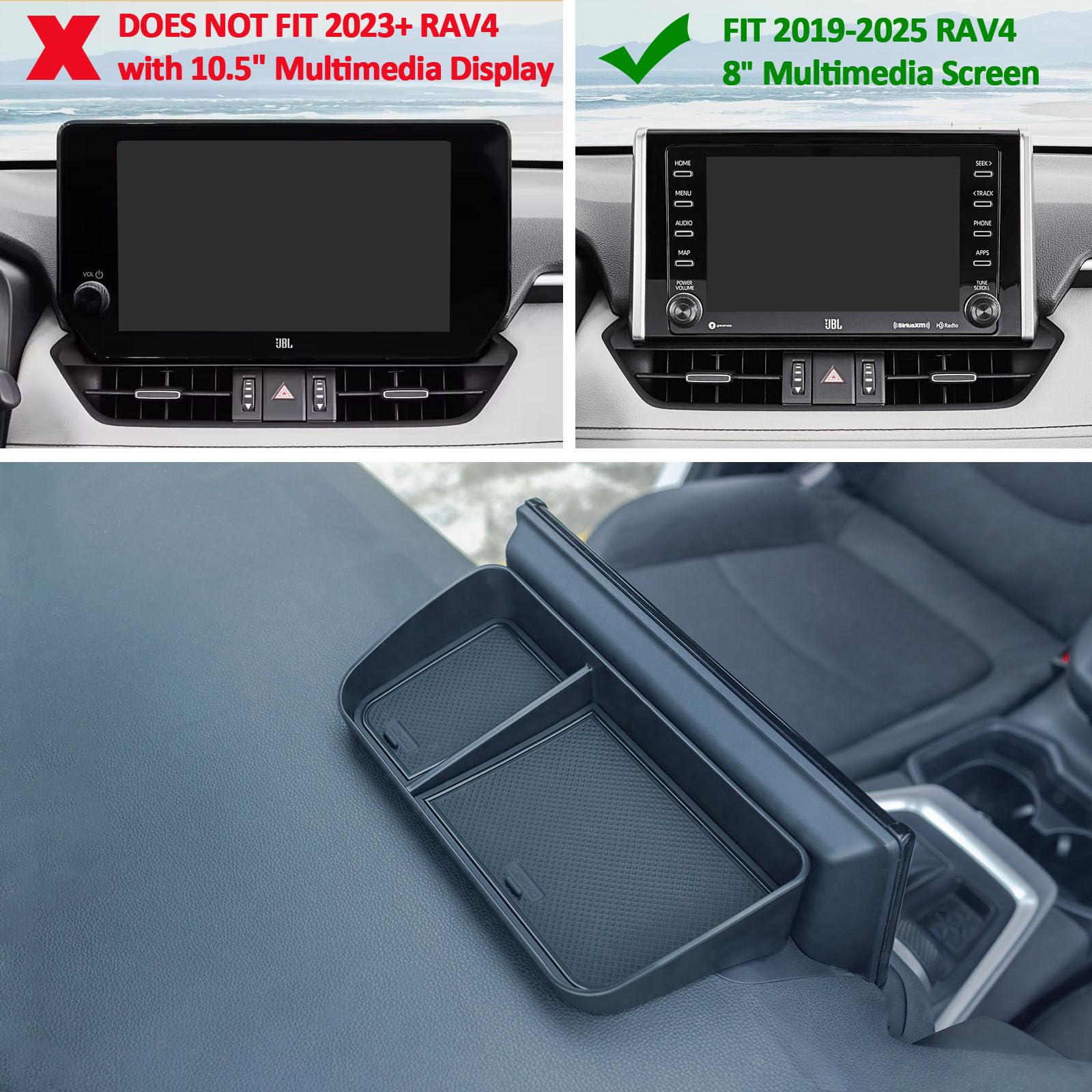 TOPINSTALL Rav4 Dashboard Tray - Console Storage Organizer for 2019-2024 Toyota Rav4, Solid Plastic, Sunglasses & Tissue Holder