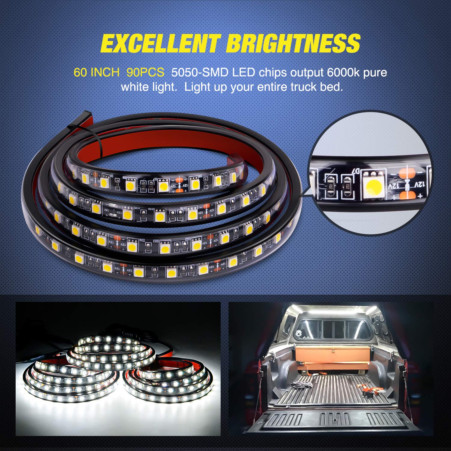 Nilight 3Pcs 60 Inch Bed Light Strip 270 Led With On/Off Switch Blade Fuse Splitter Extension Cable For Cargo Pickup Truck Suv R