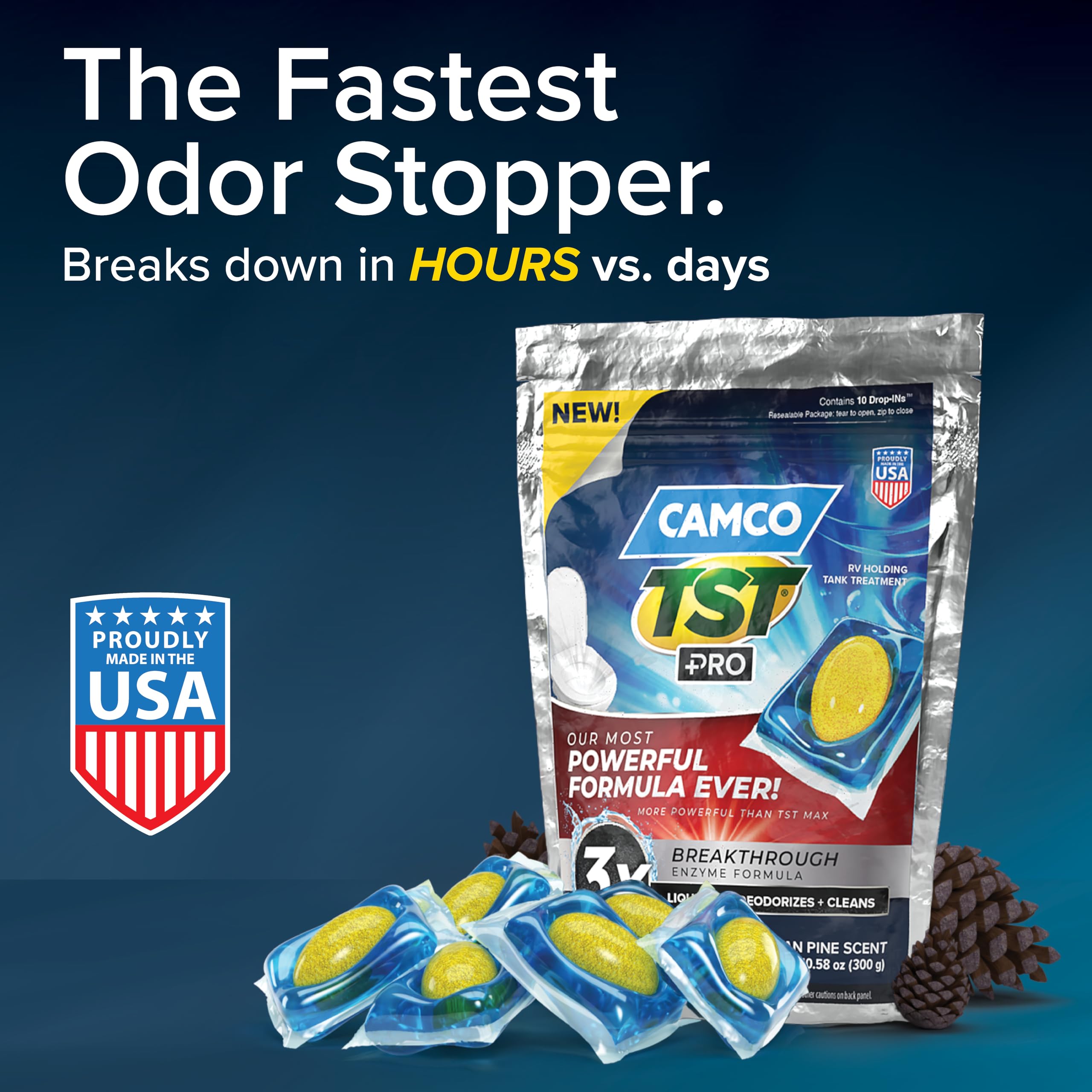 Camco Tst Pro Rv Toilet Treatment Drop-Ins - New & Innovative Bio-Enzymatic Formula For Rapid Rv Sewer Break Down - Rv Black Tan