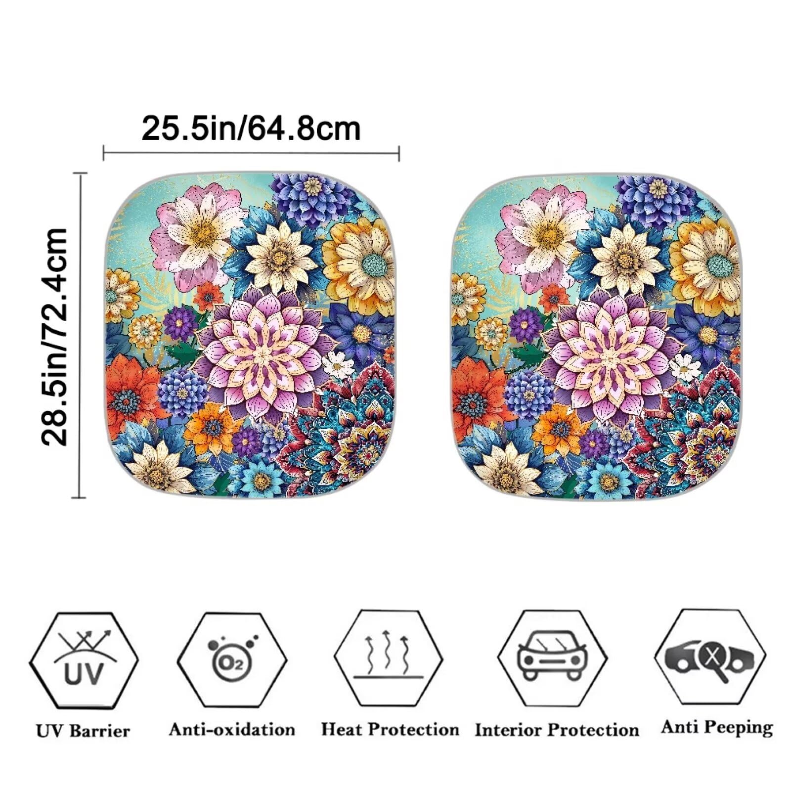 Huisefor Boho Windshield Sunshade Mandala Flower Windshield Shade 2-Piece Foldable Car Front Window Sunshade Uv Ray Sun Visor Pr