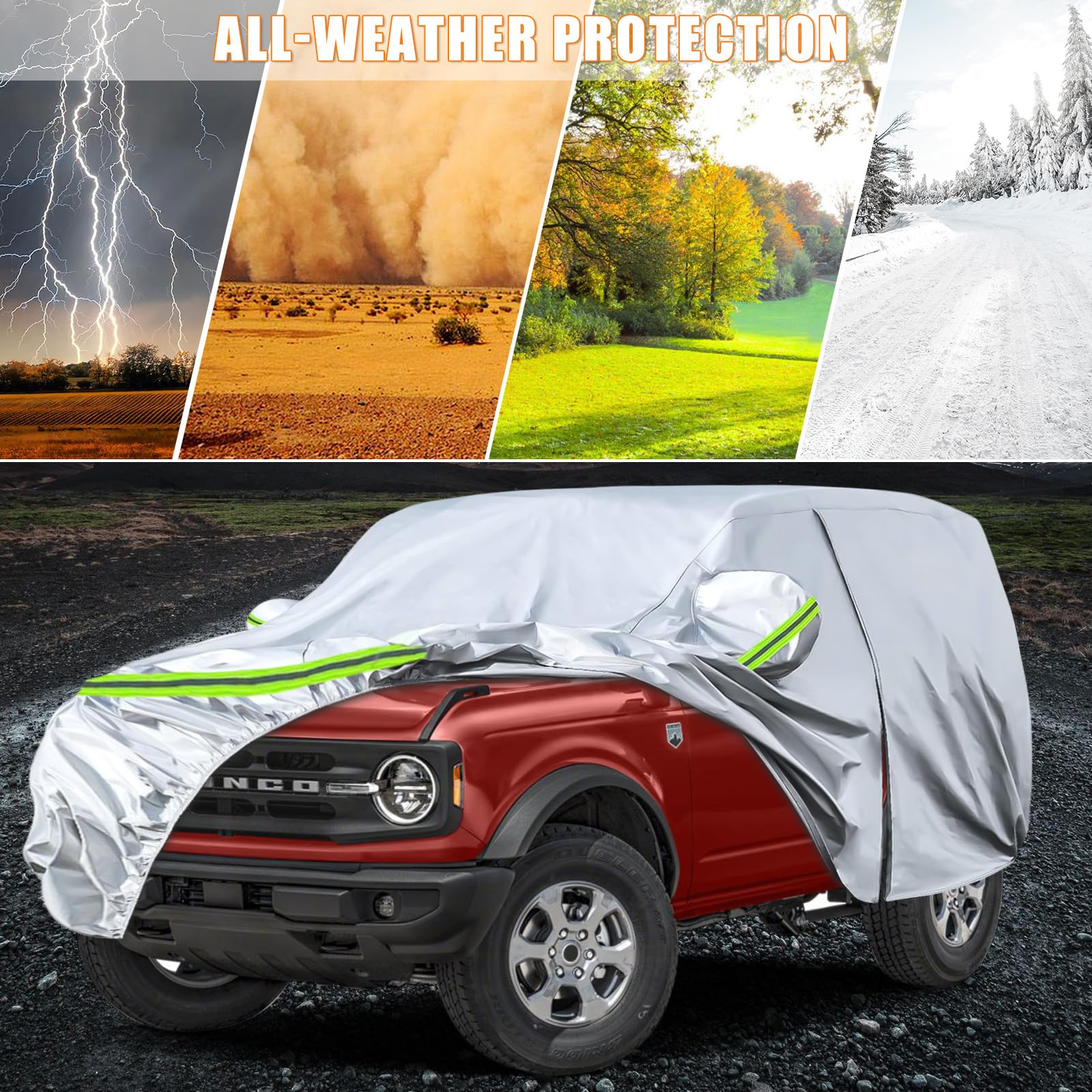 Waterproof Car Covers Replace For 2021-2025 Ford Bronco 2 Door, 6 Layers Silver All Weather Car Cover With Zipper Door & Windpro