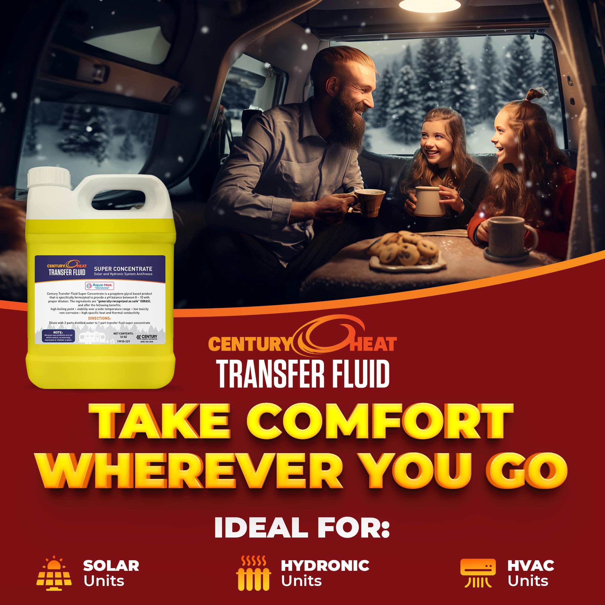 Century Chemical RV Antifreeze - Non-Corrosive Propylene Glycol, 32oz Concentrated, Recommended by Aqua-Hot, Yellow, Model 19910-32Y