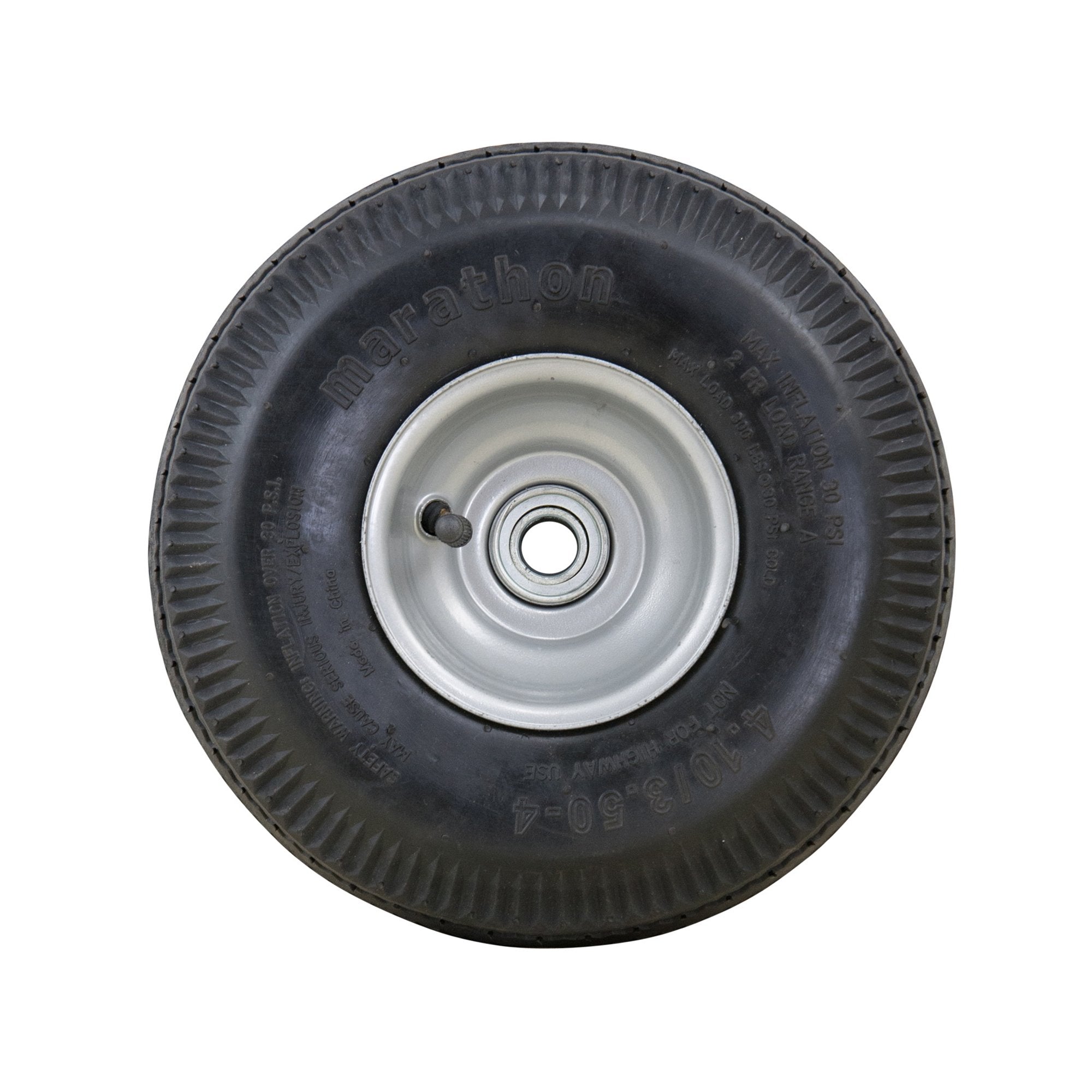 Marathon 4.10/3.50-4&quot; Pneumatic (Air Filled) Hand Truck / All Purpose Utility Tire on Wheel, 2.25&quot; Offset Hub, 5/8&quot; Bearings