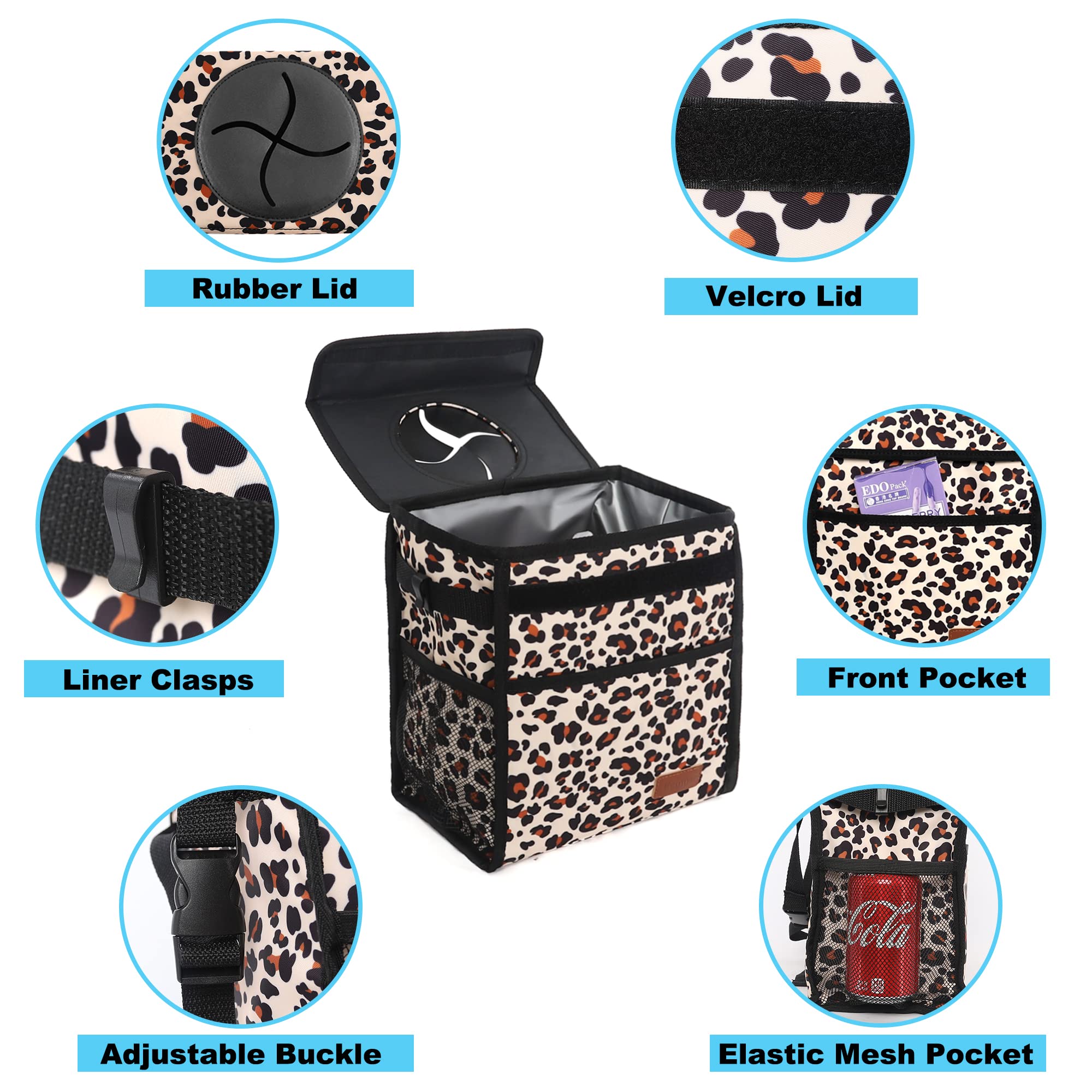 Femuar Car Trash Can Leak Proof Car Trash Bag Large Capacity Waterproof Car Garbage Can With Lid For Suv Large/Leopard Print