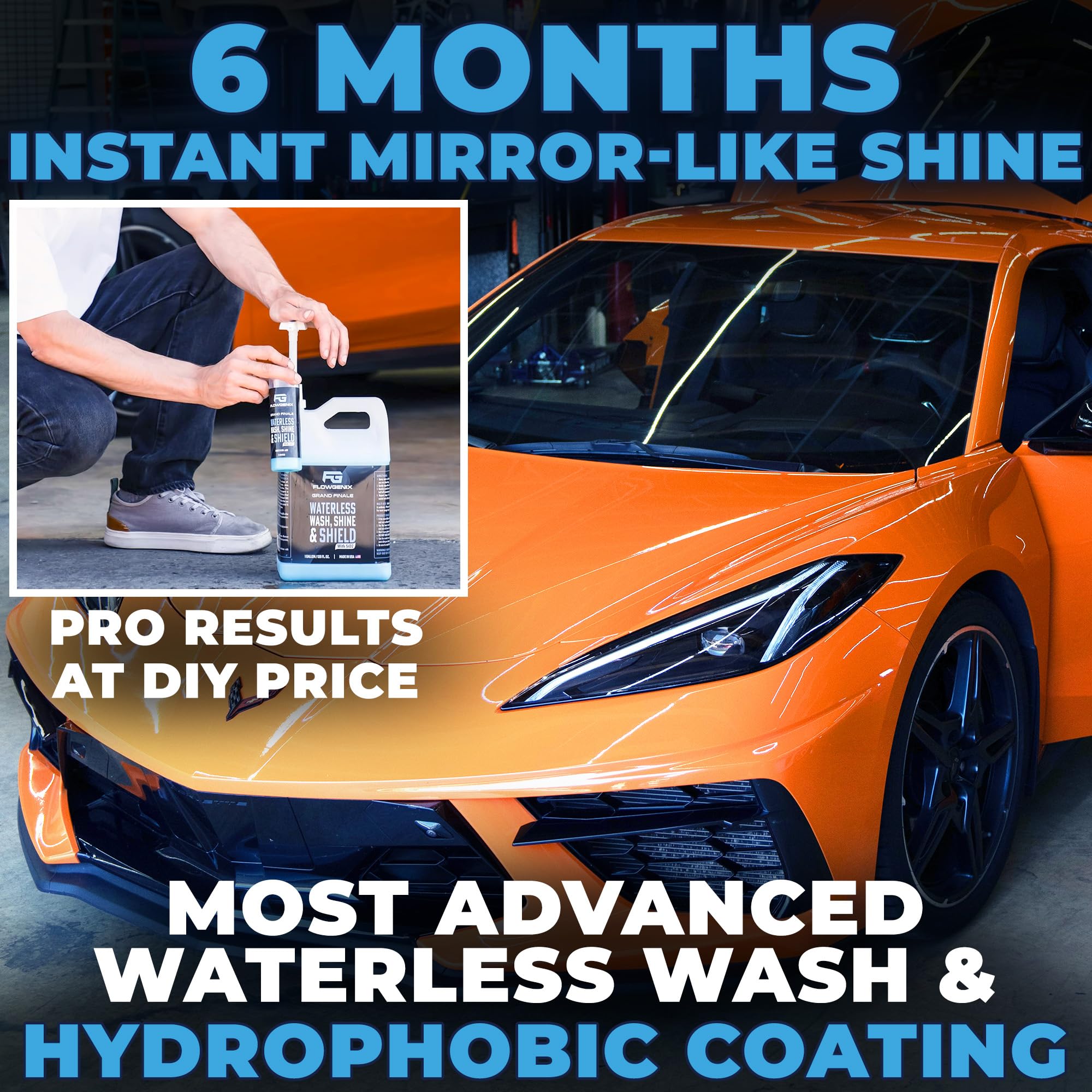 Flowgenix Waterless Car Wash Spray - Grand Finale - Motorcycle Cleaner & Car Wax Spray Polish (1 Gal Or 128 Oz) - Ceramic Coatin