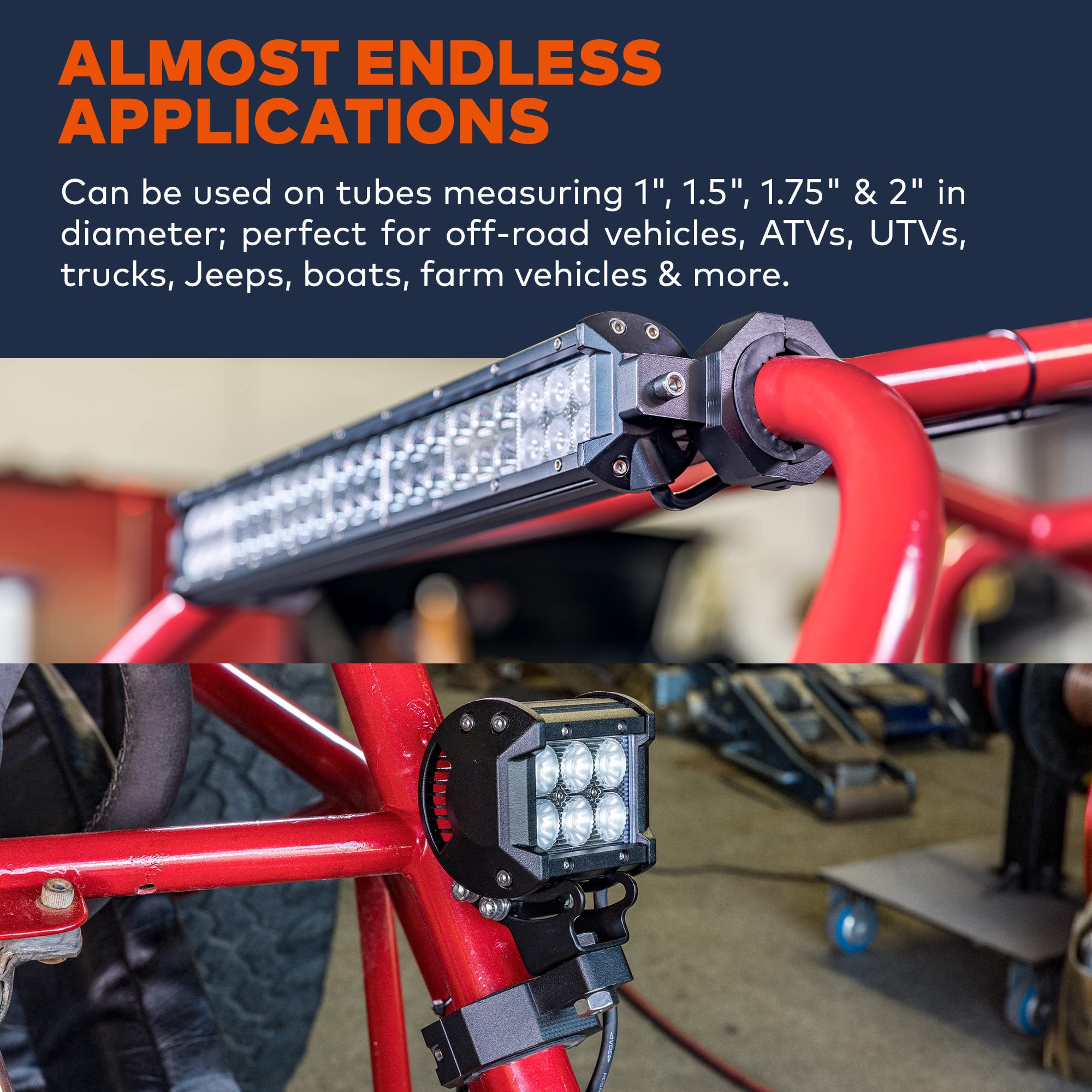 Lamphus Off-Road Atv Utv Light Bar Mount Mounting Bracket Bar Clamp Kit [1''/1.5''/1.75''/2'' Inch] [Vertical Bar] [Aluminium] [