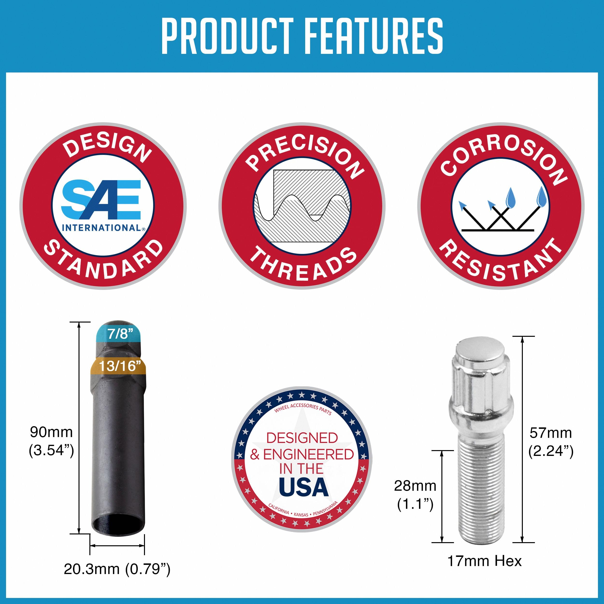 Wheel Accessories Parts 20 Pcs M12 X 1.5 12X1.5 Thread Acorn Seat Lug Bolt Car Spline 28Mm Thread Length Chrome Lug Nuts For Bmw