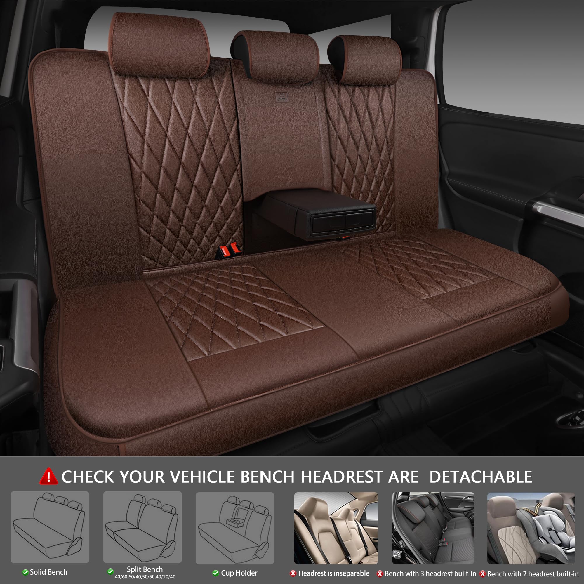 Car Pass Piping Luxury Faux Leather Seat Covers Full Set, 5 Seats Anti-Slip Waterproof Seat Covers Compatible With Front Armrest