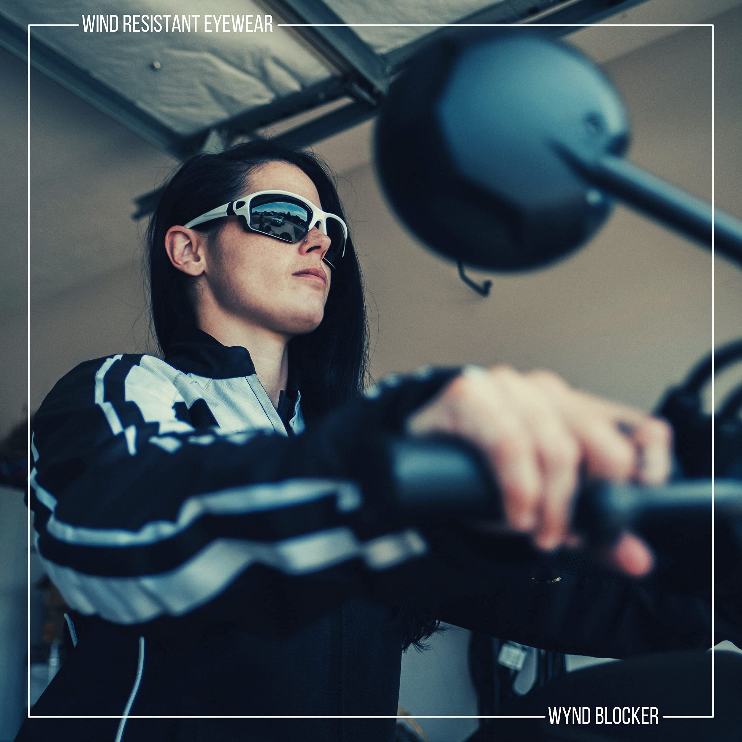 Wynd Blocker Polarized Motorcycle Riding Sunglasses Sports Wrap Glasses, Black, Polarized Smoke