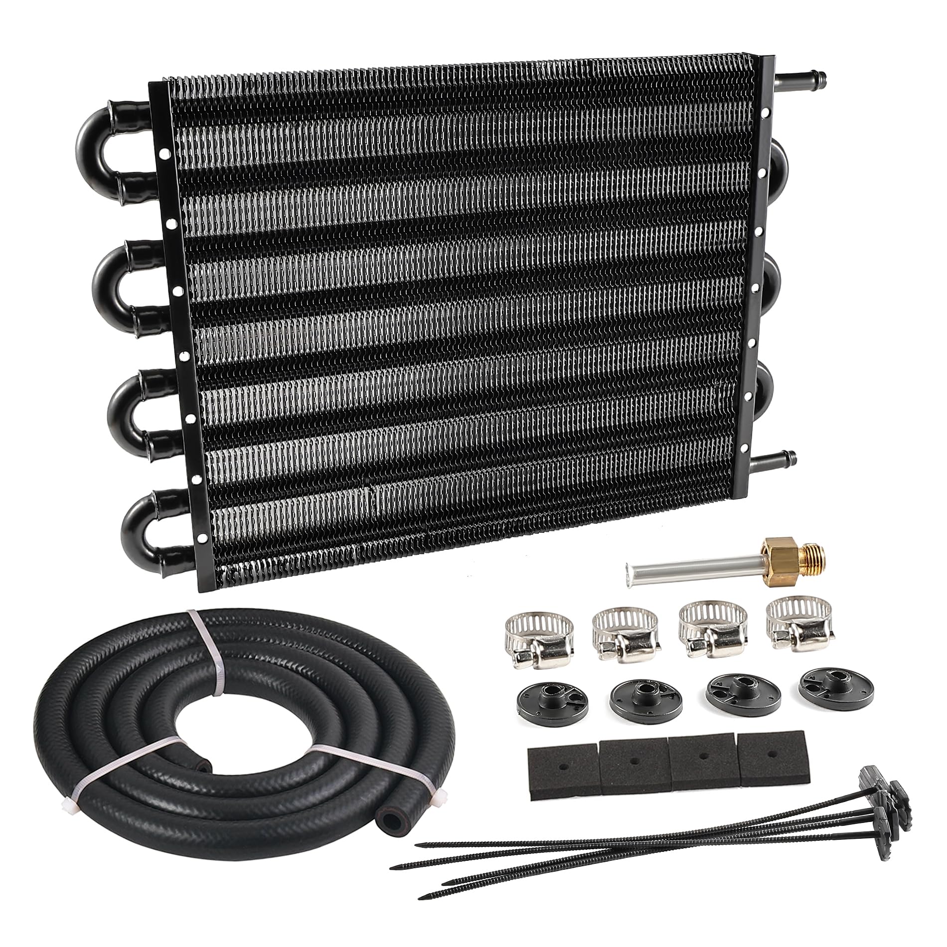 Evil Energy 5/16'' Transmission Oil Cooler, 8 Pass Tube And Fin Cooler Kit Universal Aluminium Black