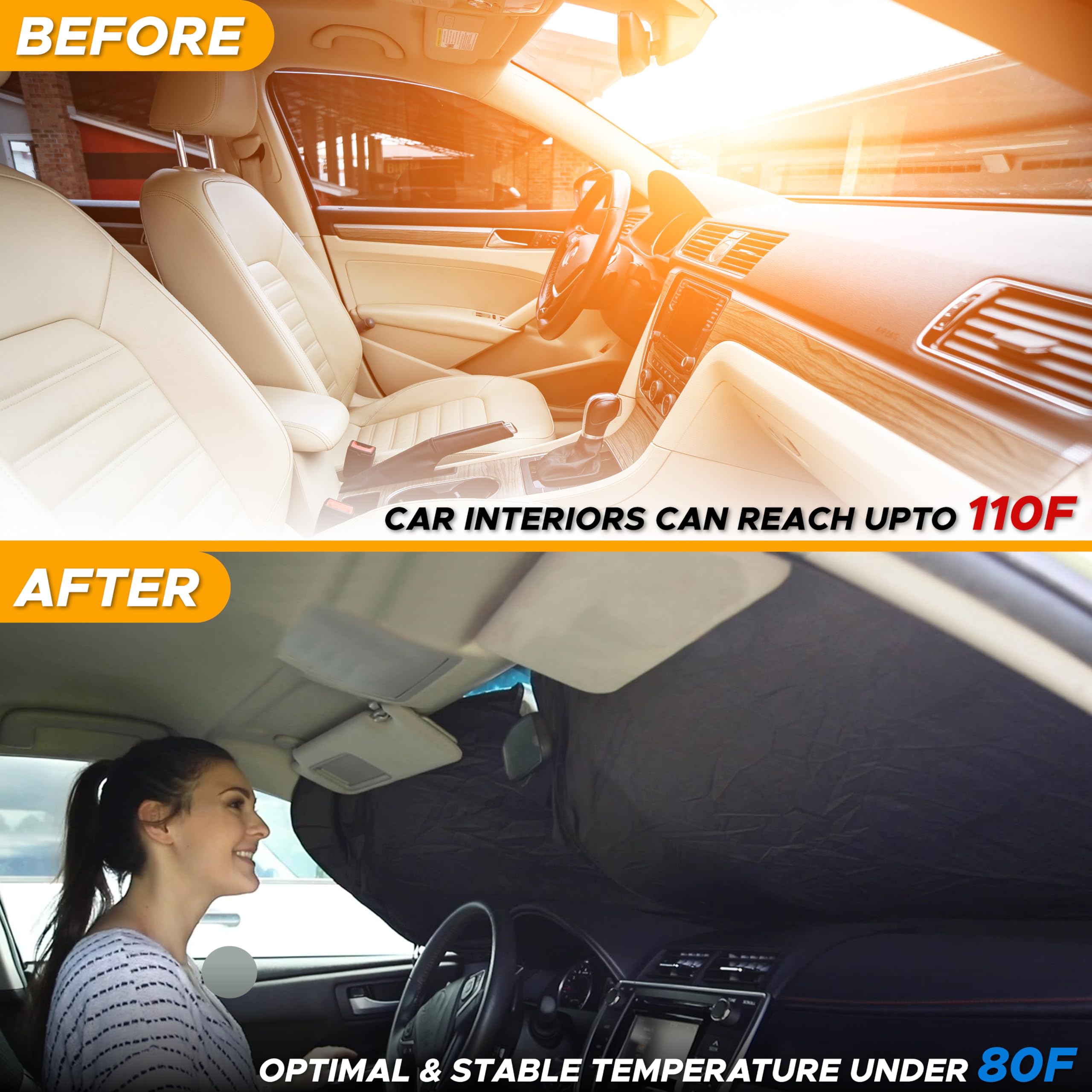 Econour Car Shade Front Windshield | Windshield Dash Protector For Maximum Uv Rays And Sun Heat Protection | Sun Visor Car Inter