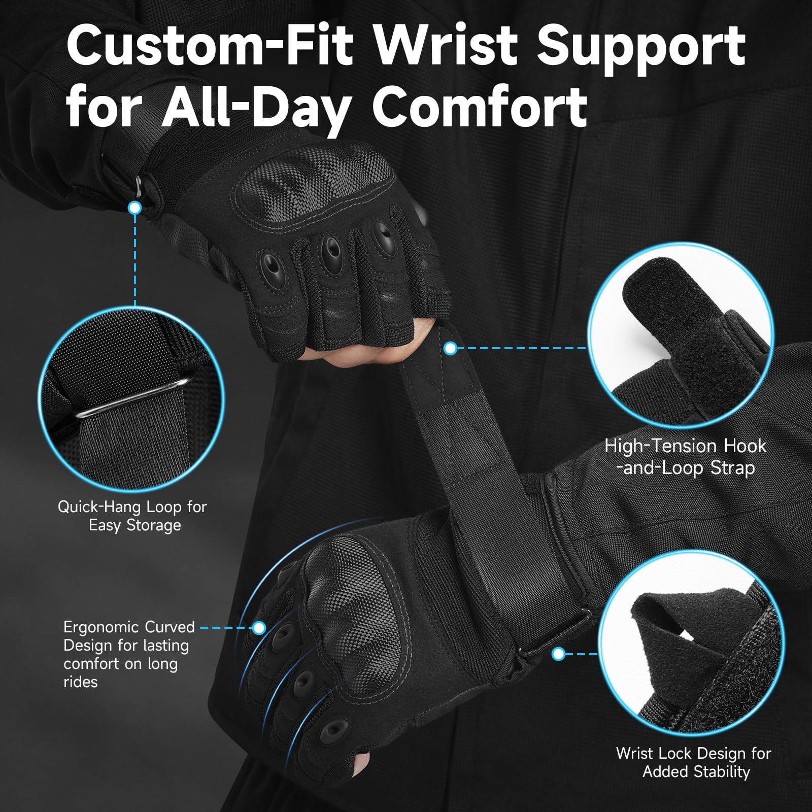 Cierto Motorcycle Gloves For Men And Women: Fingerless Tactical Gloves With Adjustable Wrist For Outdoor Riding, Road Racing, Cy