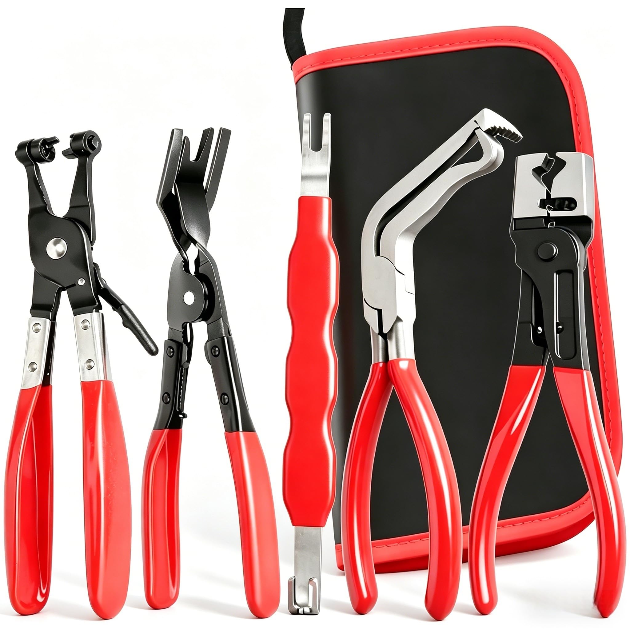 Rhevosil 5Pcs Automotive Electrical Disconnect Pliers Kit, Connector Removal Tool, Straight Hose Clamp Plier, Single Ear Clamp P
