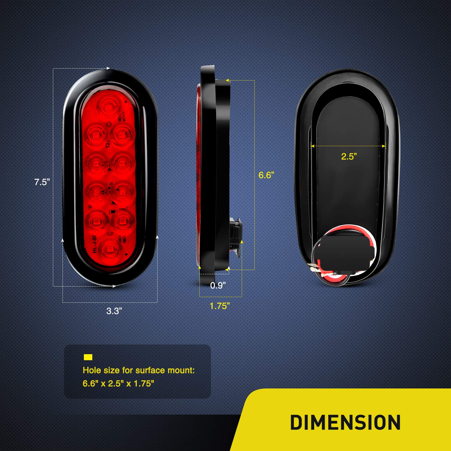Nilight - Tl-01 6'' Oval Red Led Tail 2Pcs W/Surface Mount Grommets Plugs Ip65 Waterproof Stop Brake Turn Trailer Lights For Rv