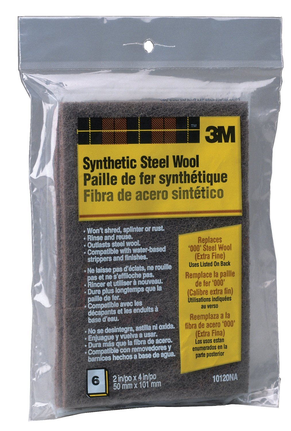 3M Synthetic Steel Wool Pads, 000 Extra Fine, 6-Pads, Use Wet Or Dry, Compatible With Water-Based Strippers & Finishes, Will Not