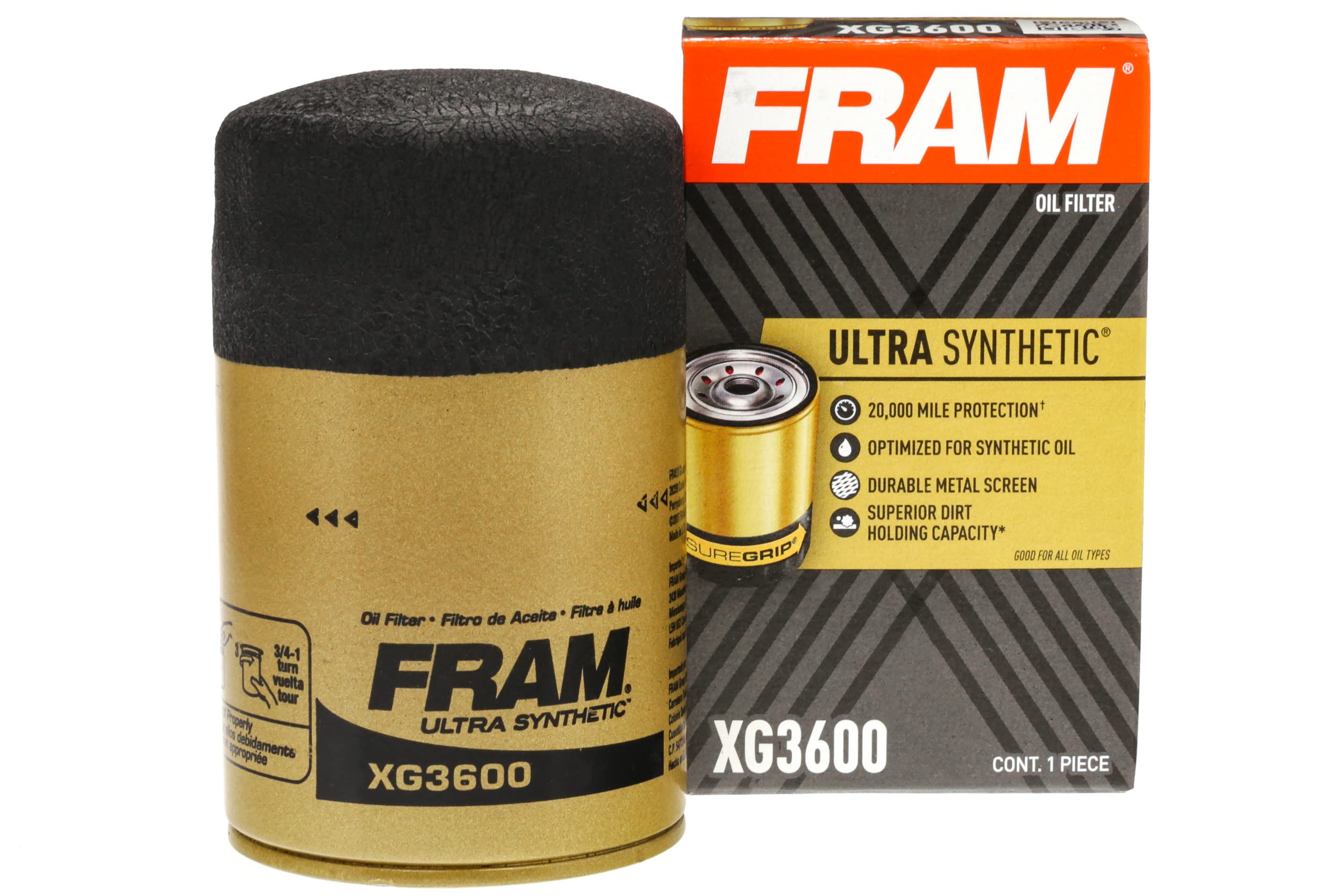 FRAM Ultra Synthetic Automotive Replacement Oil Filter, Designed for Synthetic Oil Changes Lasting up to 20k Miles, XG3600 with 