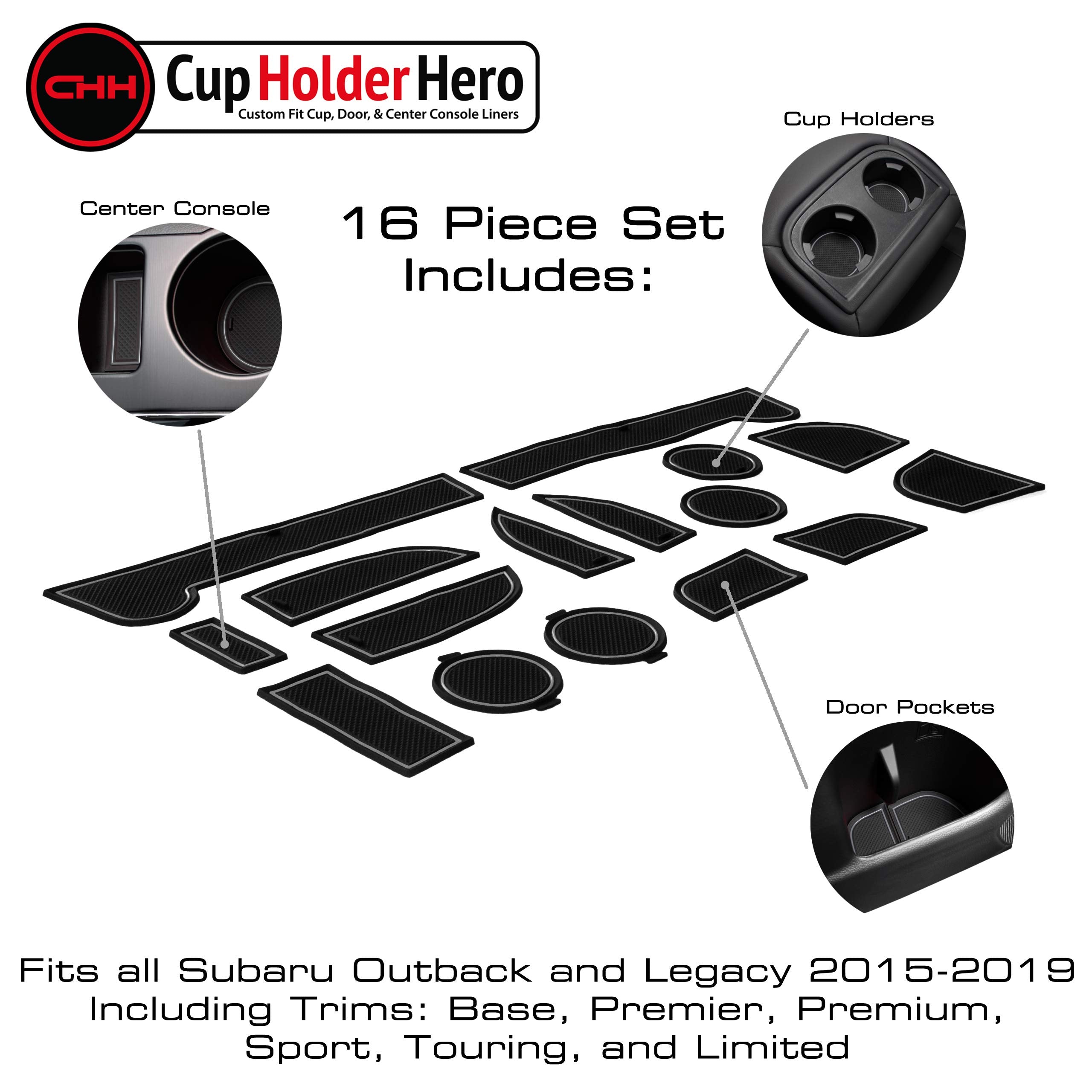 CupHolderHero Fits Subaru Outback and Subaru Legacy 2015-2019 Accessories - Premium Custom Non-Slip Anti-Dust Cup Holder Inserts