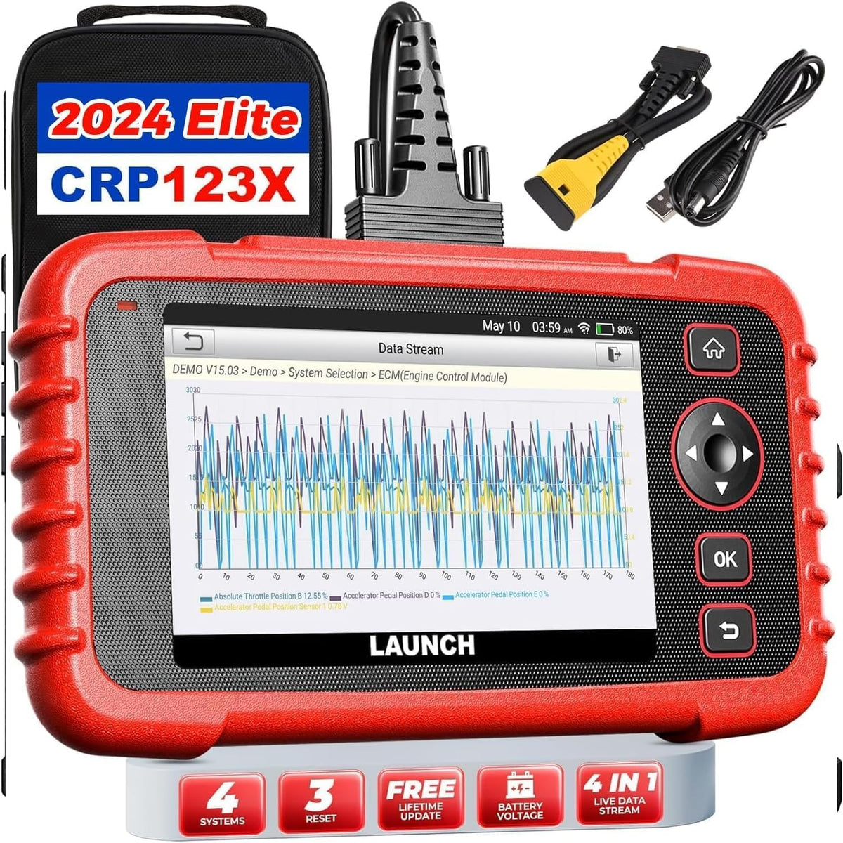 Launch Obd2 Scanner Crp123X Elite Car Scanner,2024 Lifetime Free Online Update Diagnostic Scan Tool With Sas/Throttle Reset,Abs 