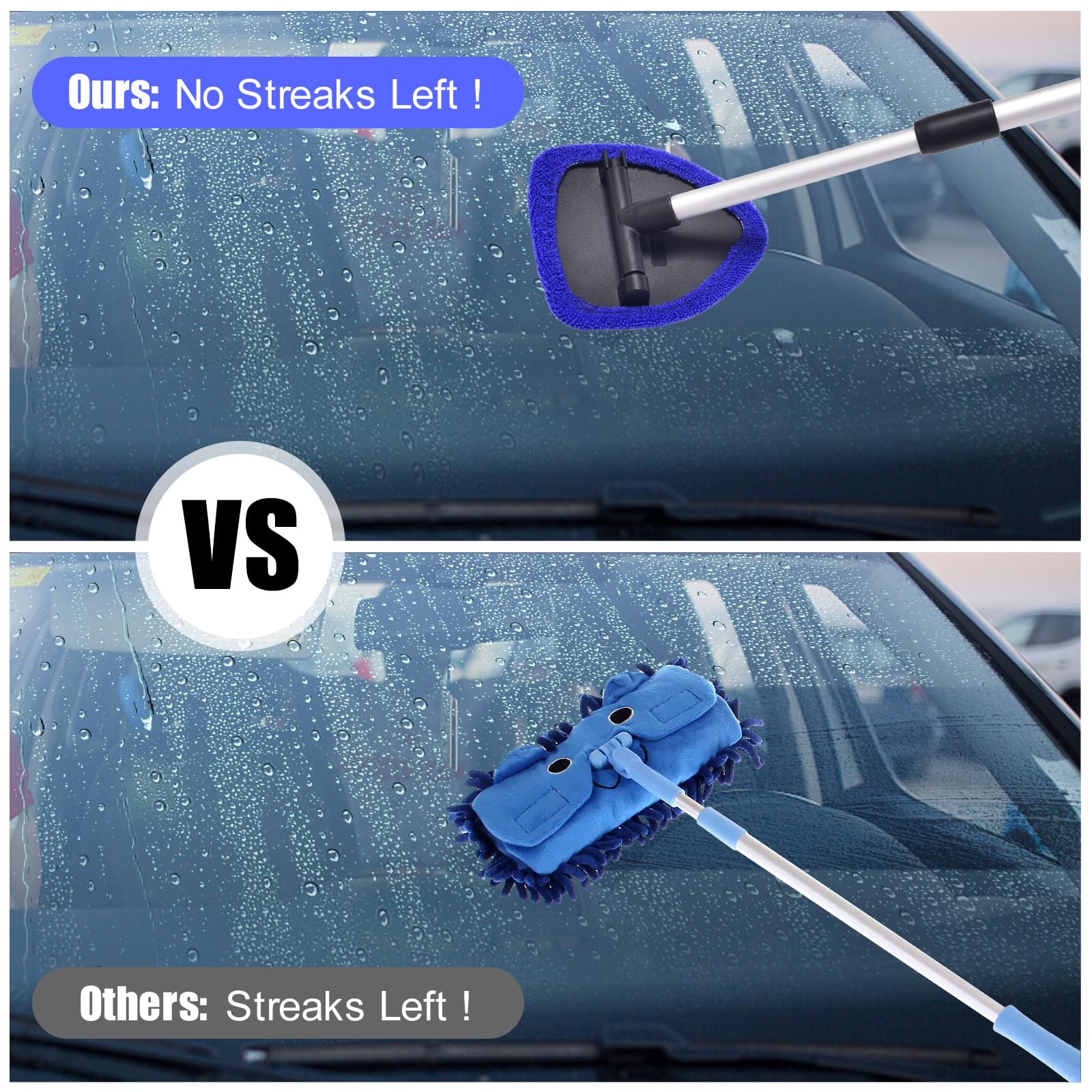 Lukcozmo Windshield Cleaner, Car Windshield Cleaning Tool With 3 Reusable And Washable Microfiber Pads And Extendable Handle Mic