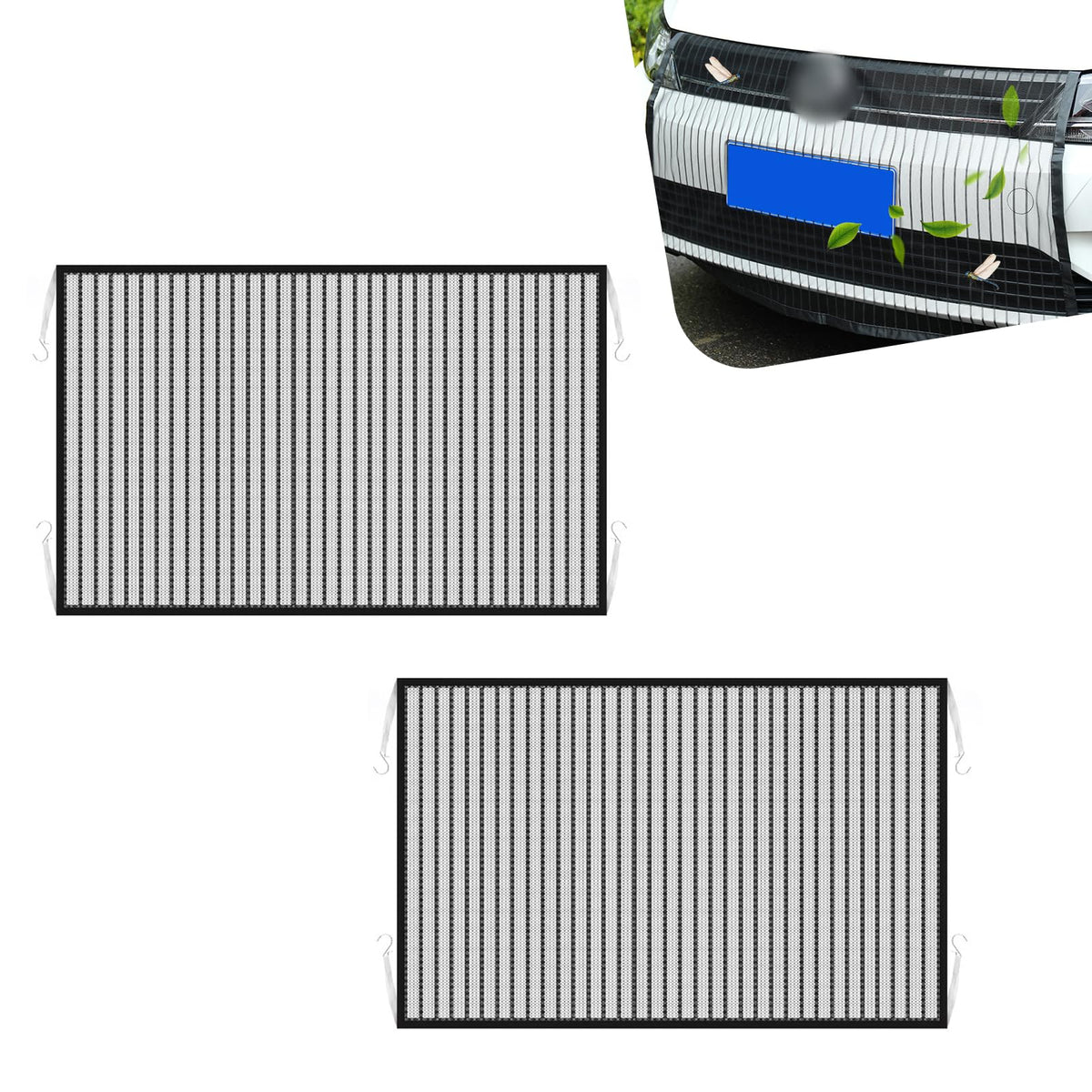 dawfall 2 PCS Car Grille Engine Net with Straps, 41.33In x 31.49In Vehicle Front Grill Air Intake Dustproof Net, Hooks Design, U