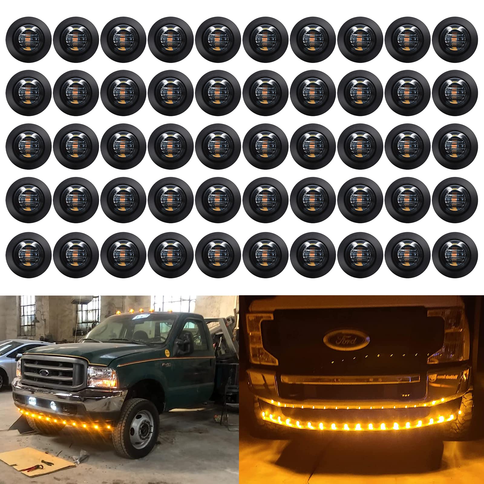 Keing 50X 3/4'' Inch Trailer Marker Lights Smoked Lens Amber 3 Led Trailer Side Marker Light Round Trailer Running Lights For Tr